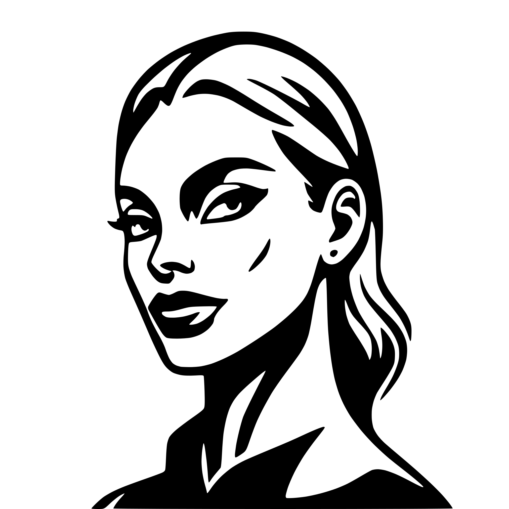 AI-generated SVG of a single line facet profile, of just neck line, lips line, nose line