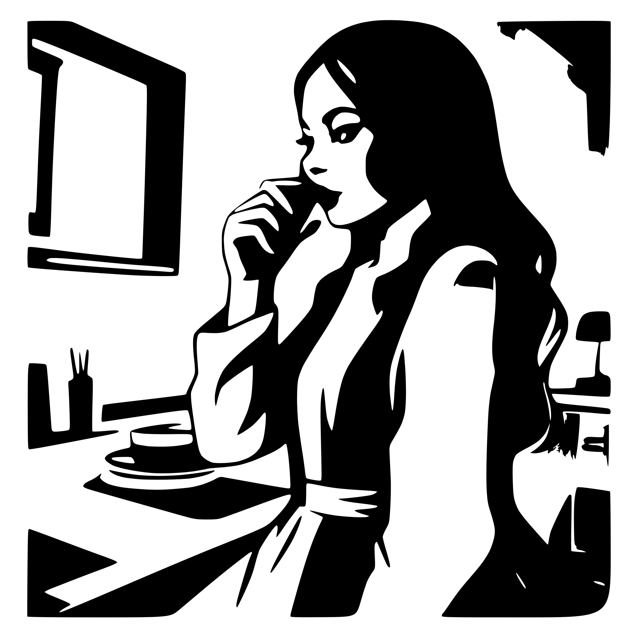 AI-generated SVG of a A mysterious woman doing a "shh" gesture to tell a secret, its a secret. The silhouette should have no extra details—just a clean, high-contrast outline. Wearing a dress, like a spy, telling a secret that you must not tell anyone