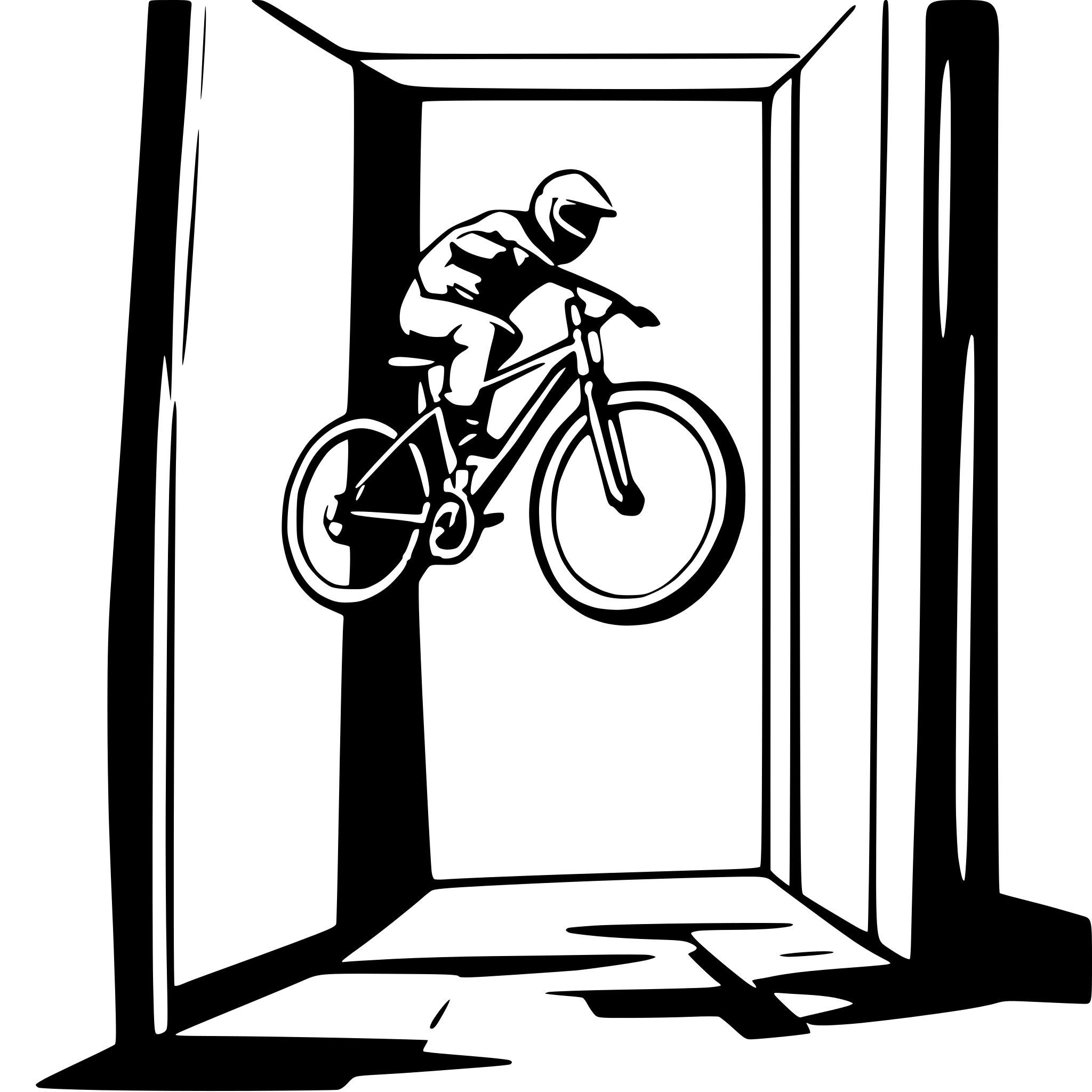 AI-generated SVG of a mountainbike jumping out of a window