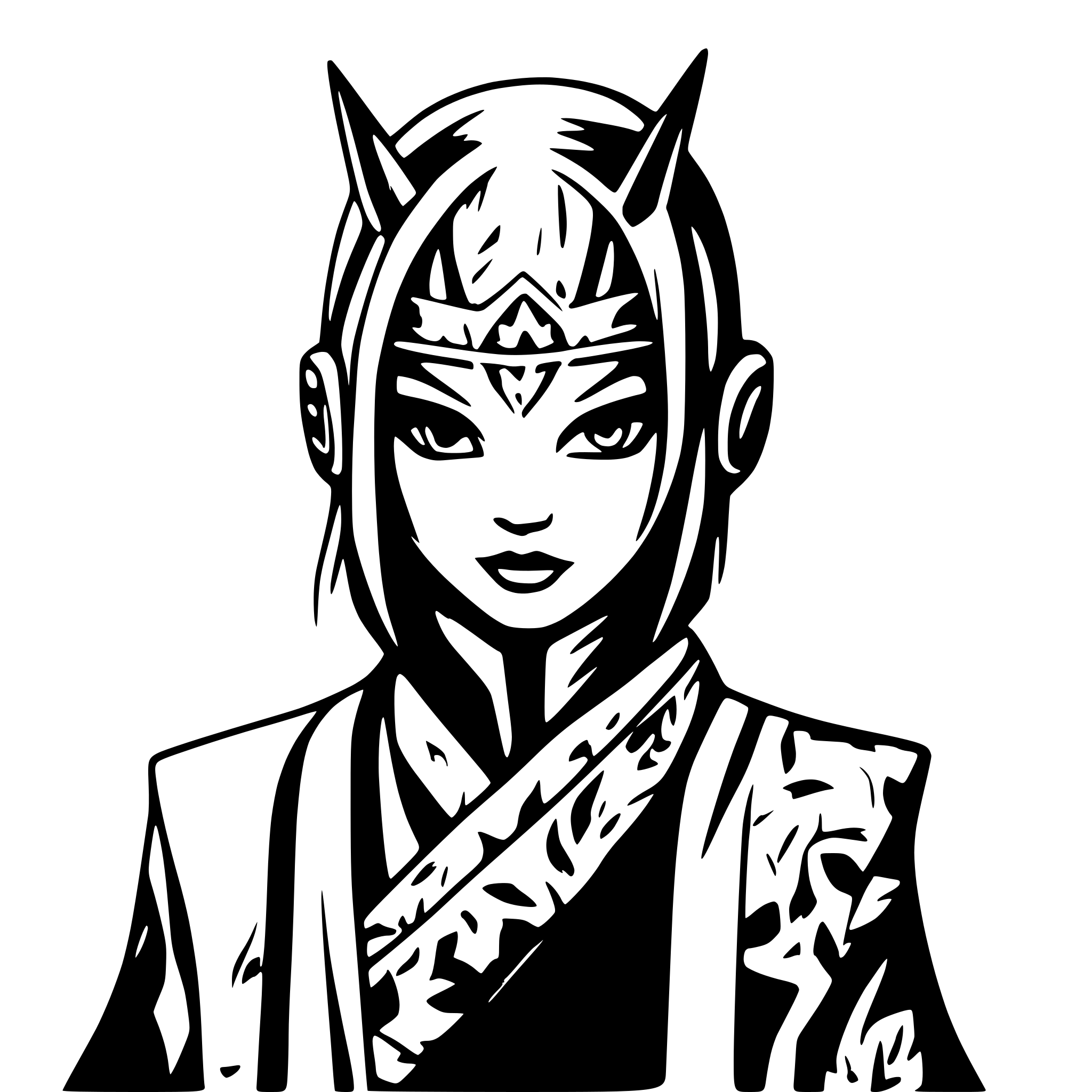 AI-generated SVG of 'Kabuki-male-kitsune dark ninja, ambu-mask'