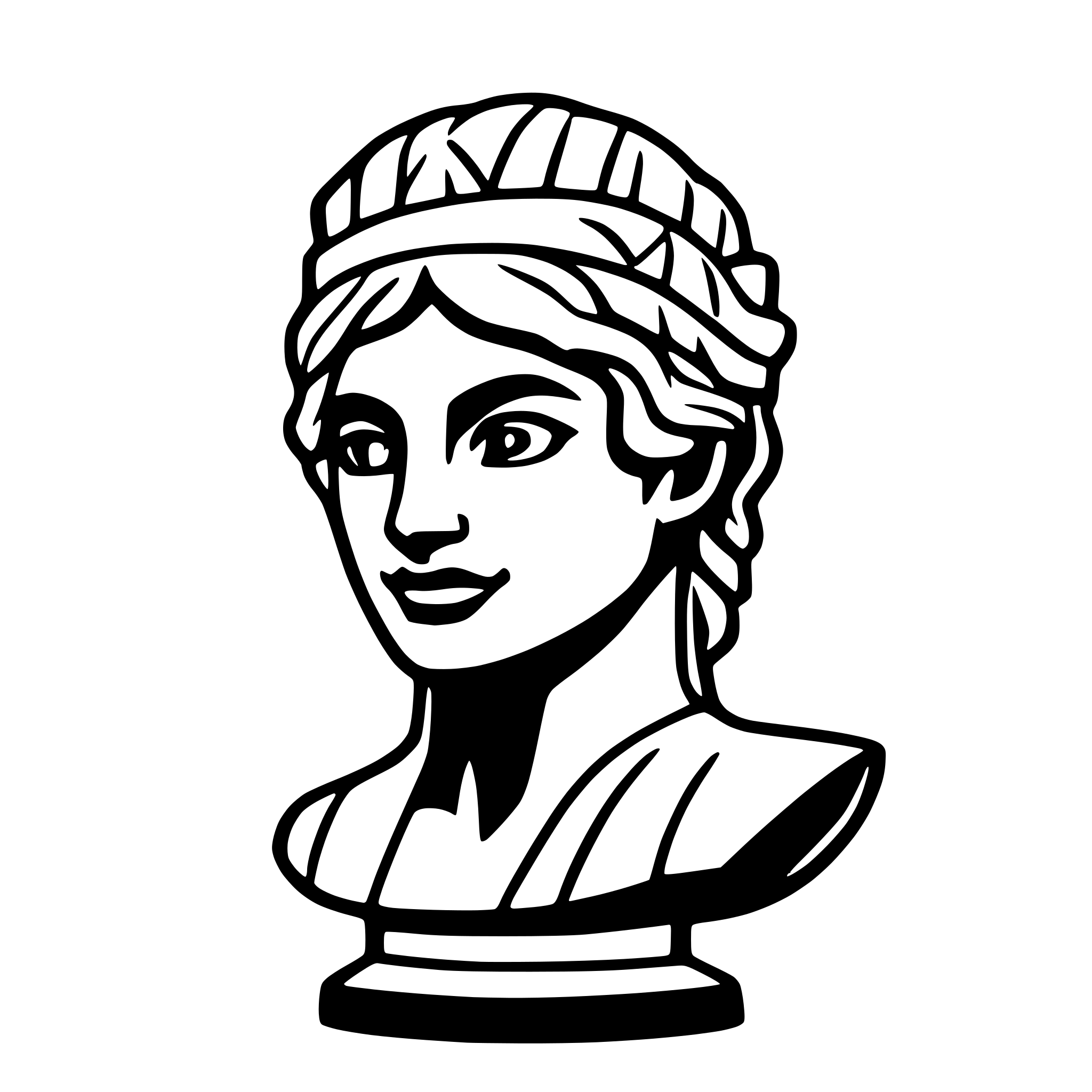 AI-generated SVG of a roman bust with a laurel head wreath in cartoony caricature minimalist line art from a 3/4 view and 2d format