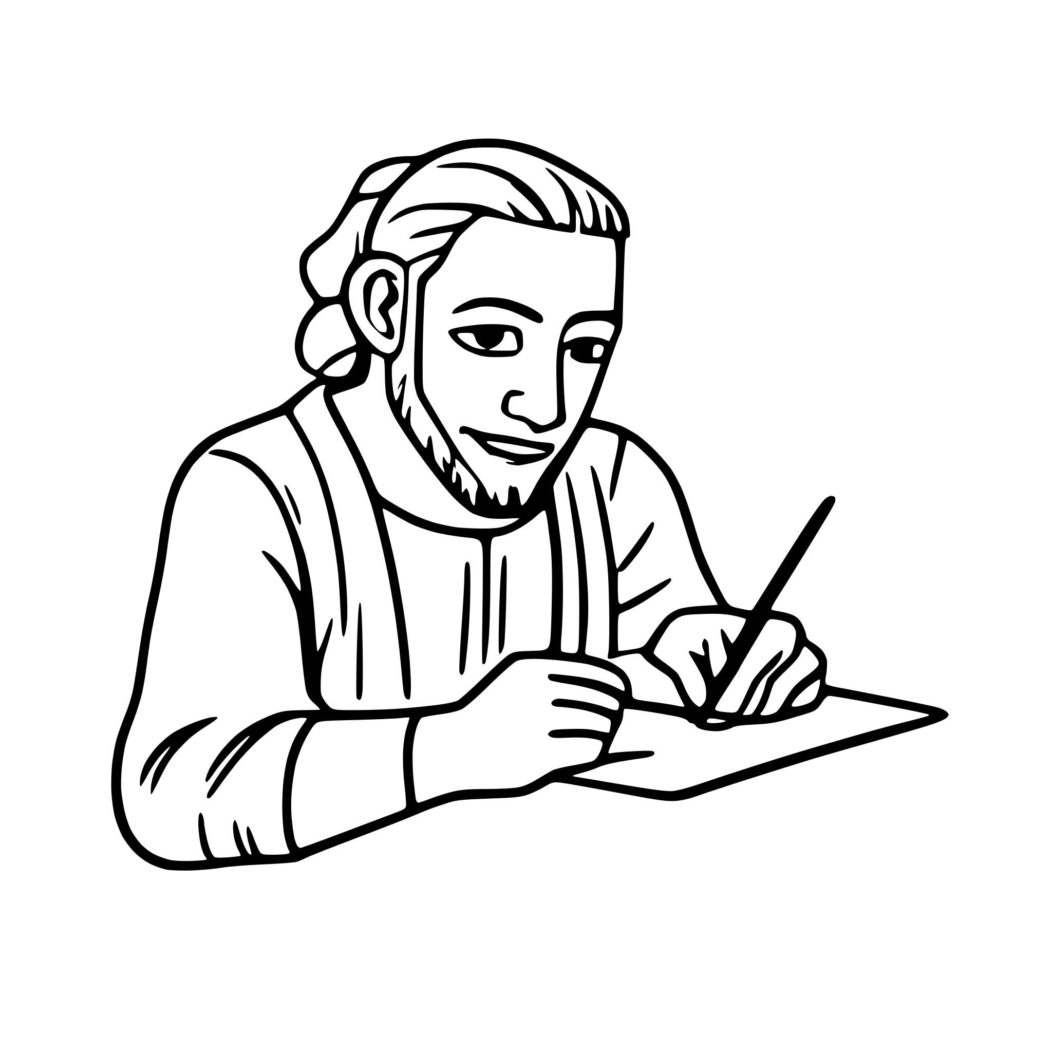 AI-generated SVG of a ancient man writing in a papyrus paper