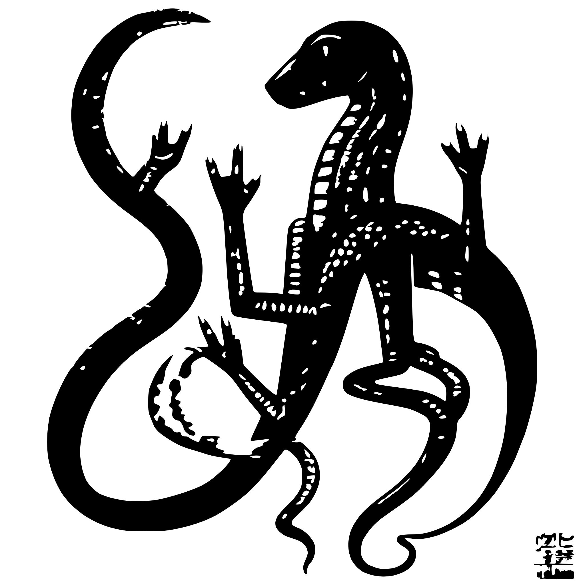 AI-generated SVG of a 1️⃣ A black ink drawing of an animal with four legs and two eyes, resembling the shape of a lizard or snake, with long arms reaching out to touch each other on both sides of its body. The creature has three fingers per hand, with the middle finger being larger than the others. It also features sharp claws on top of its head, in the style of Jean Jullien. --ar 21:26 AI-generated SVG of a 1️⃣ A black ink drawing of an animal with four legs and two eyes, resembling the shape of a lizard or snake, with long arms reaching out to touch each other on both sides of its body. The creature has three fingers per hand, with the middle finger being larger than the others. It also features sharp claws on top of its head, in the style of Jean Jullien. --ar 21:26