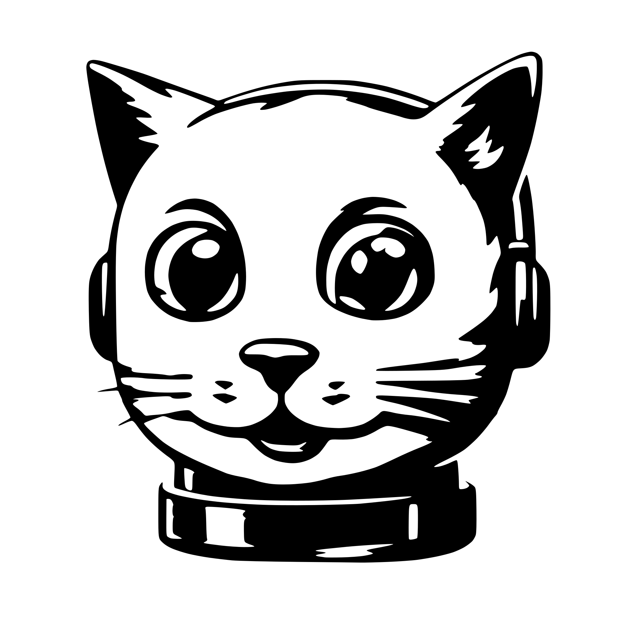 AI-generated SVG of a Make a SVG of 3d blender style cat face emoji wearing wired handsfree