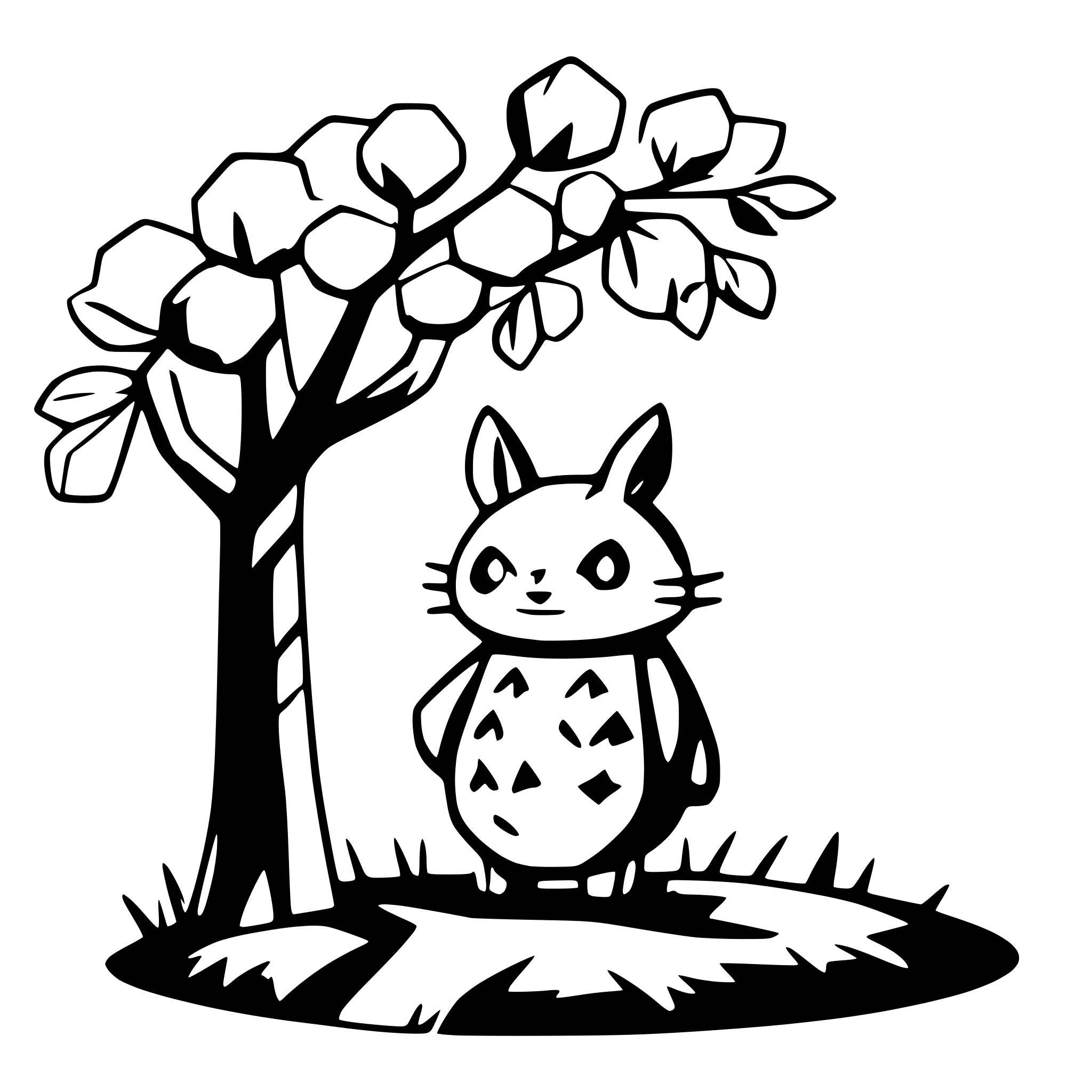 AI-generated SVG of 'totoro with a one japanese cherry tree only lines in the style of hayao miyazaki'