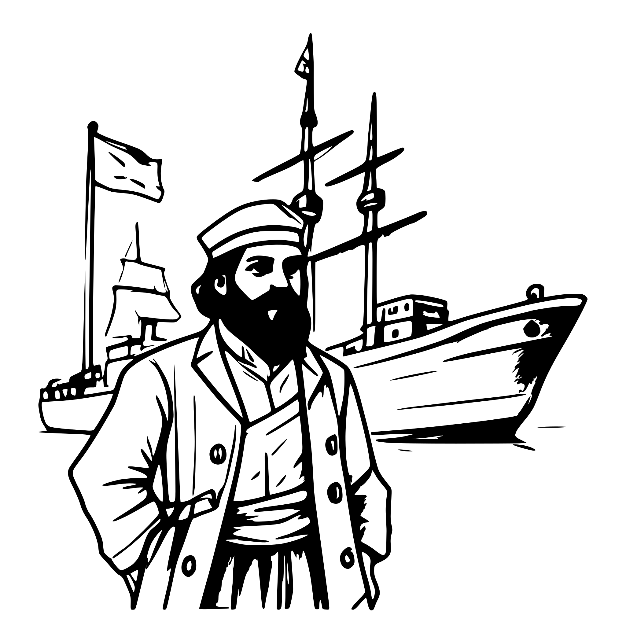 AI-generated SVG of a Ferdinand Magellan stands at the harbor beside a large ship with the Spanish flag waving. The sky is orange at sunset, and the crew is preparing to set sail. AI-generated SVG of a Ferdinand Magellan stands at the harbor beside a large ship with the Spanish flag waving. The sky is orange at sunset, and the crew is preparing to set sail.