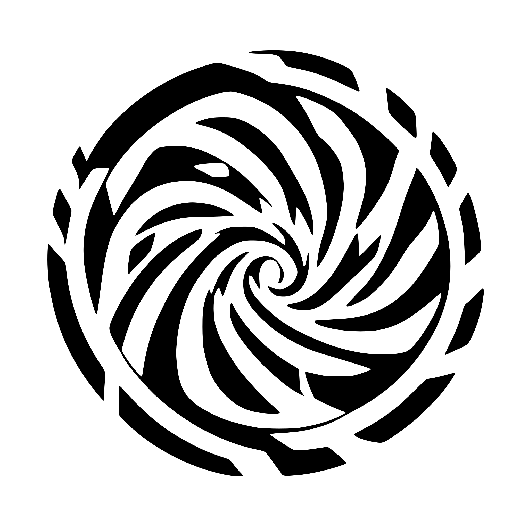 AI-generated SVG of a A symmetrical, abstract swirl design made of multiple curved, blade-like segments arranged in a circular pattern. The elements are evenly spaced and rotate clockwise around a central point, forming a vortex-like appearance. Each segment tapers to a sharp point at both ends, with the larger arcs on the outer ring and progressively smaller, tighter arcs forming concentric circles inward. The overall shape resembles a stylized cyclone or whirlpool, with a clean, modern look in solid blue against a 