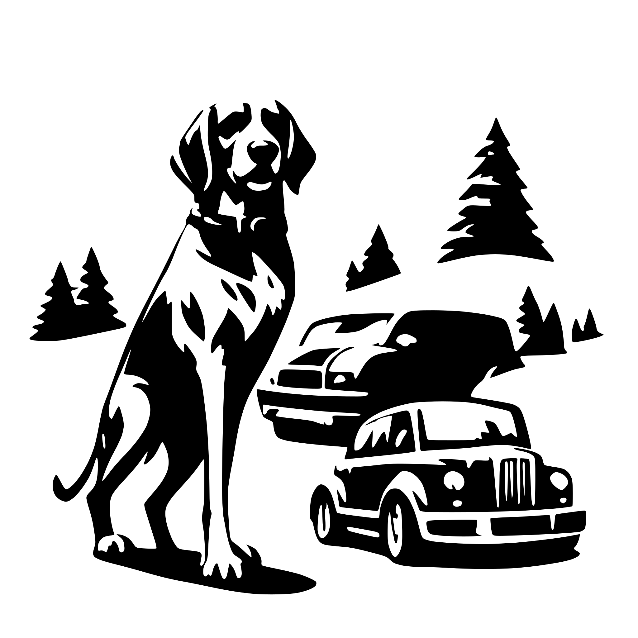 AI-generated SVG of 'car and big dog'