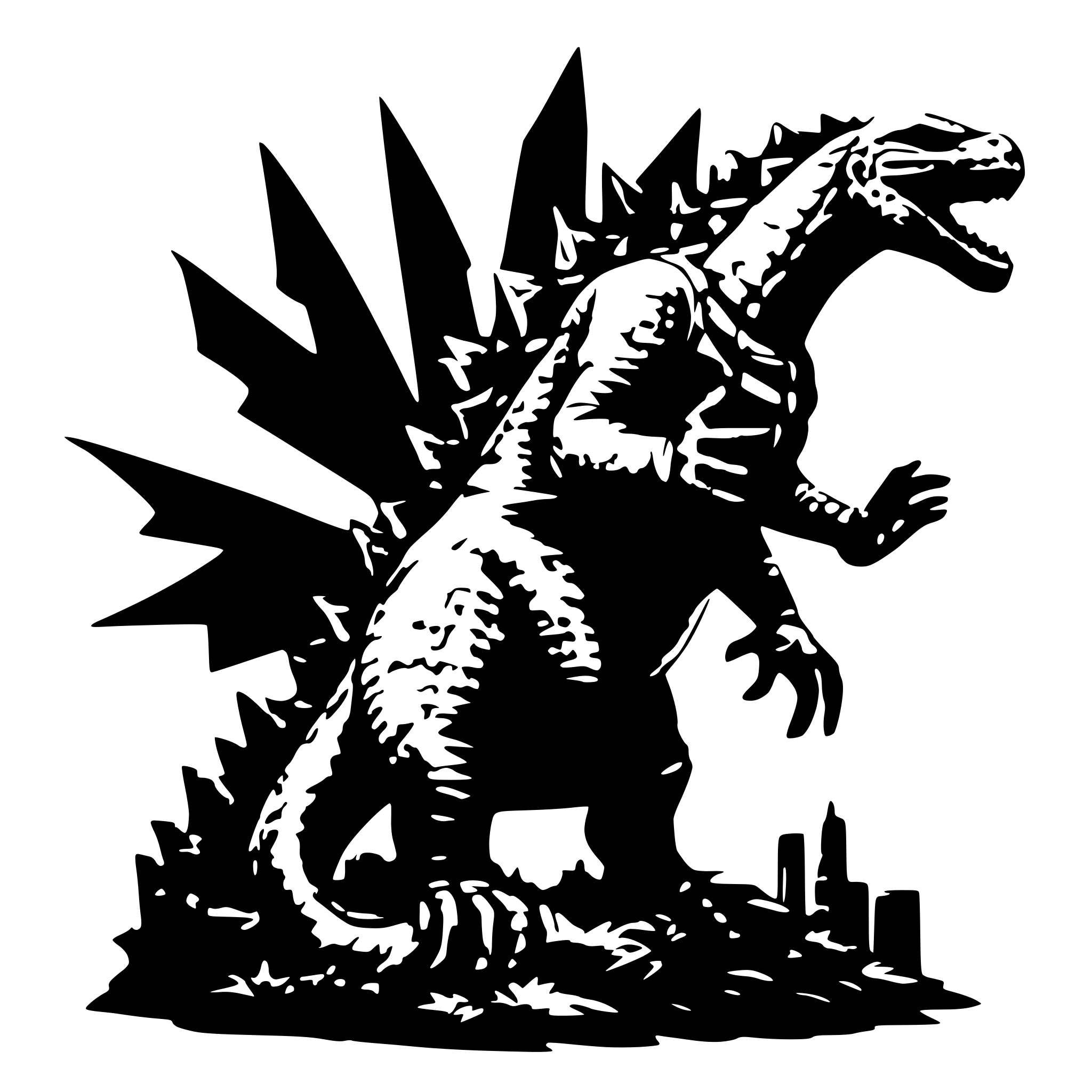 AI-generated SVG of a godzilla realistic holding a star