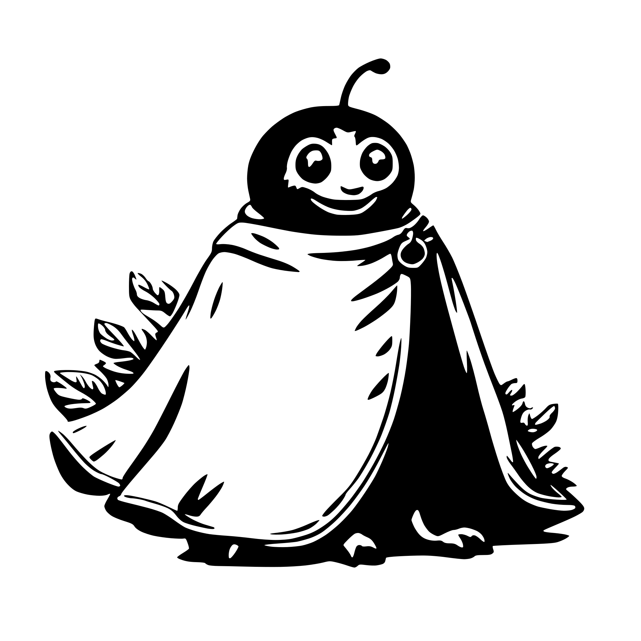 AI-generated SVG of 'caterpillar with cape'