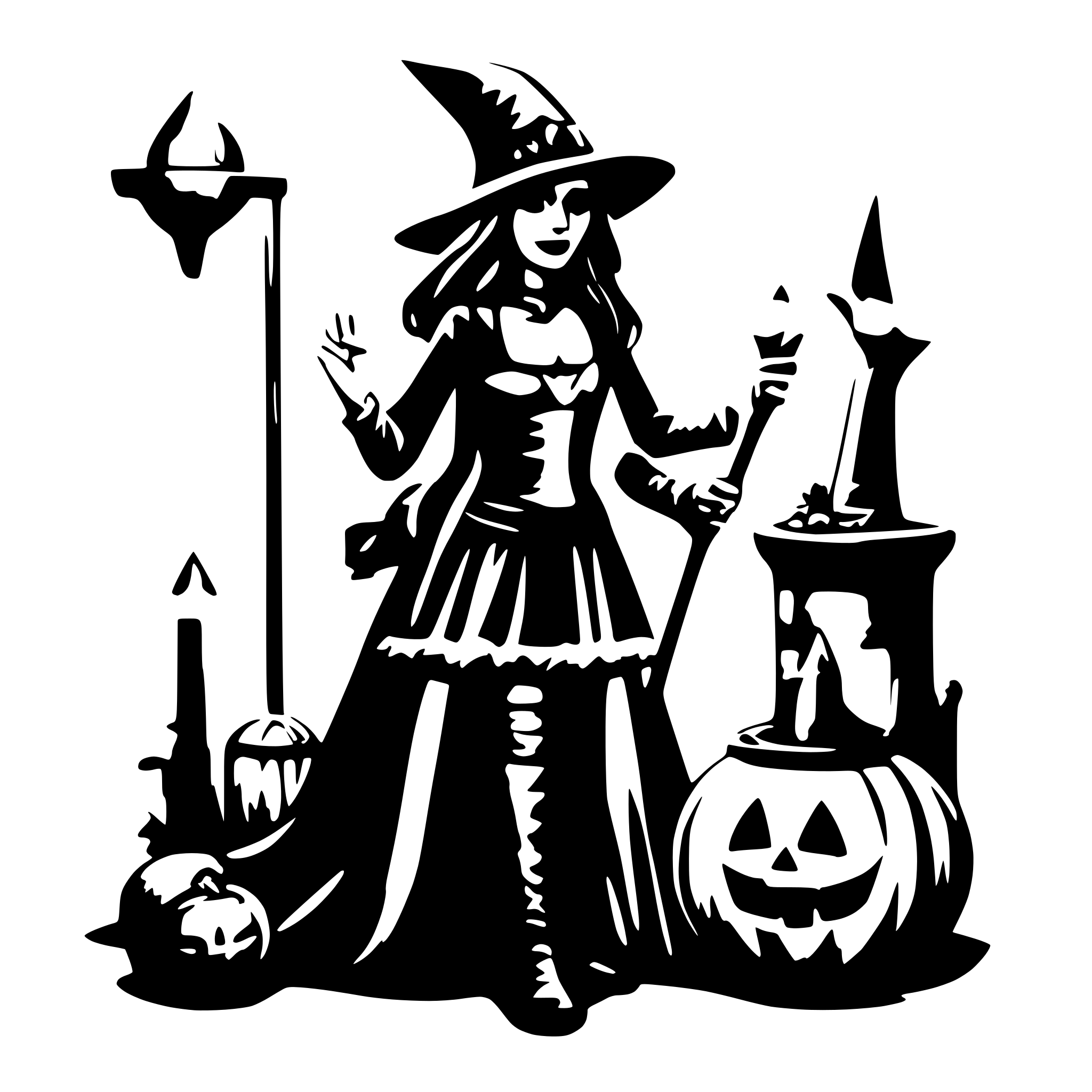 AI-generated SVG of 'Spookey Witch on a proom'