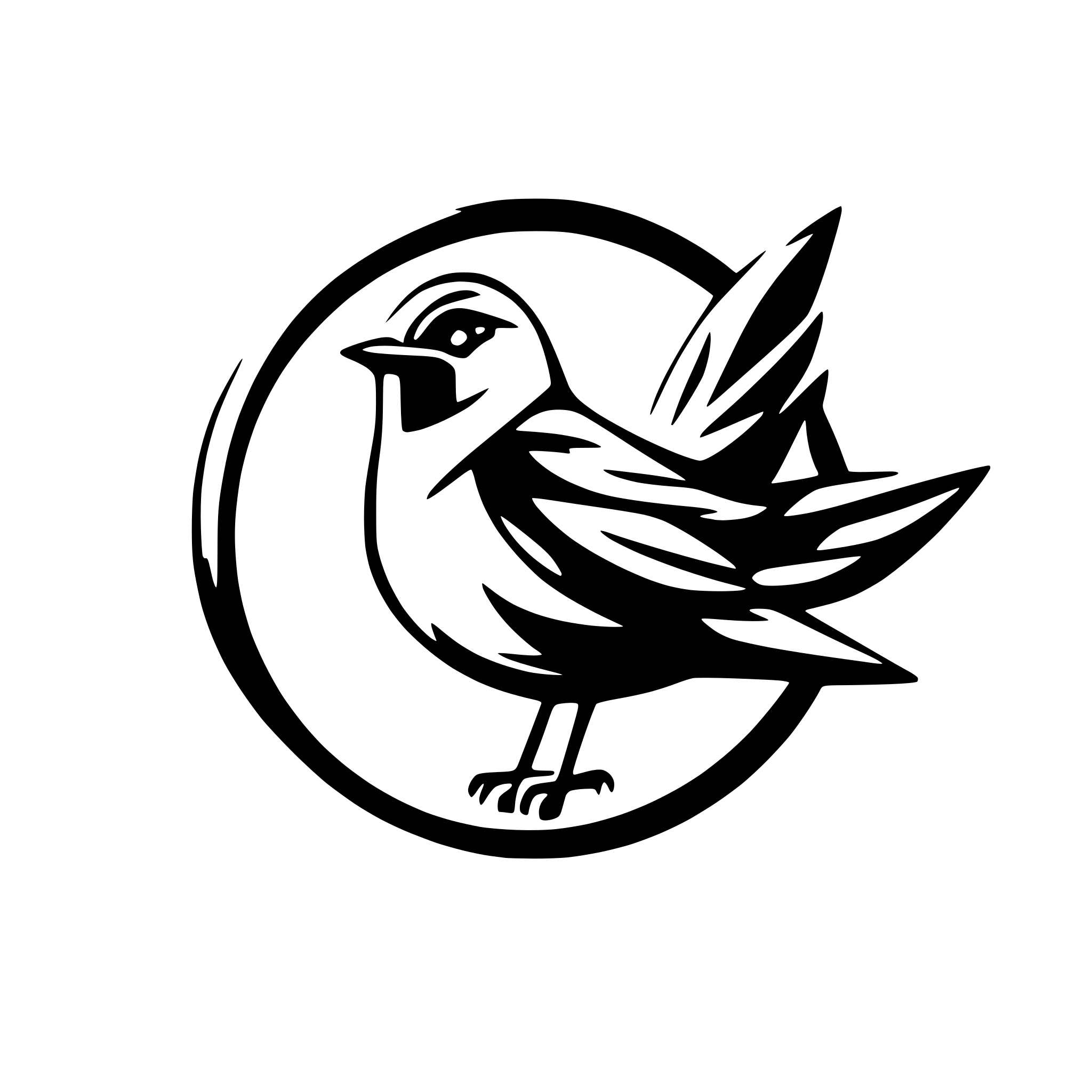 AI-generated SVG of a A stylized robin bird in a flying position, designed in a minimalist black and white theme