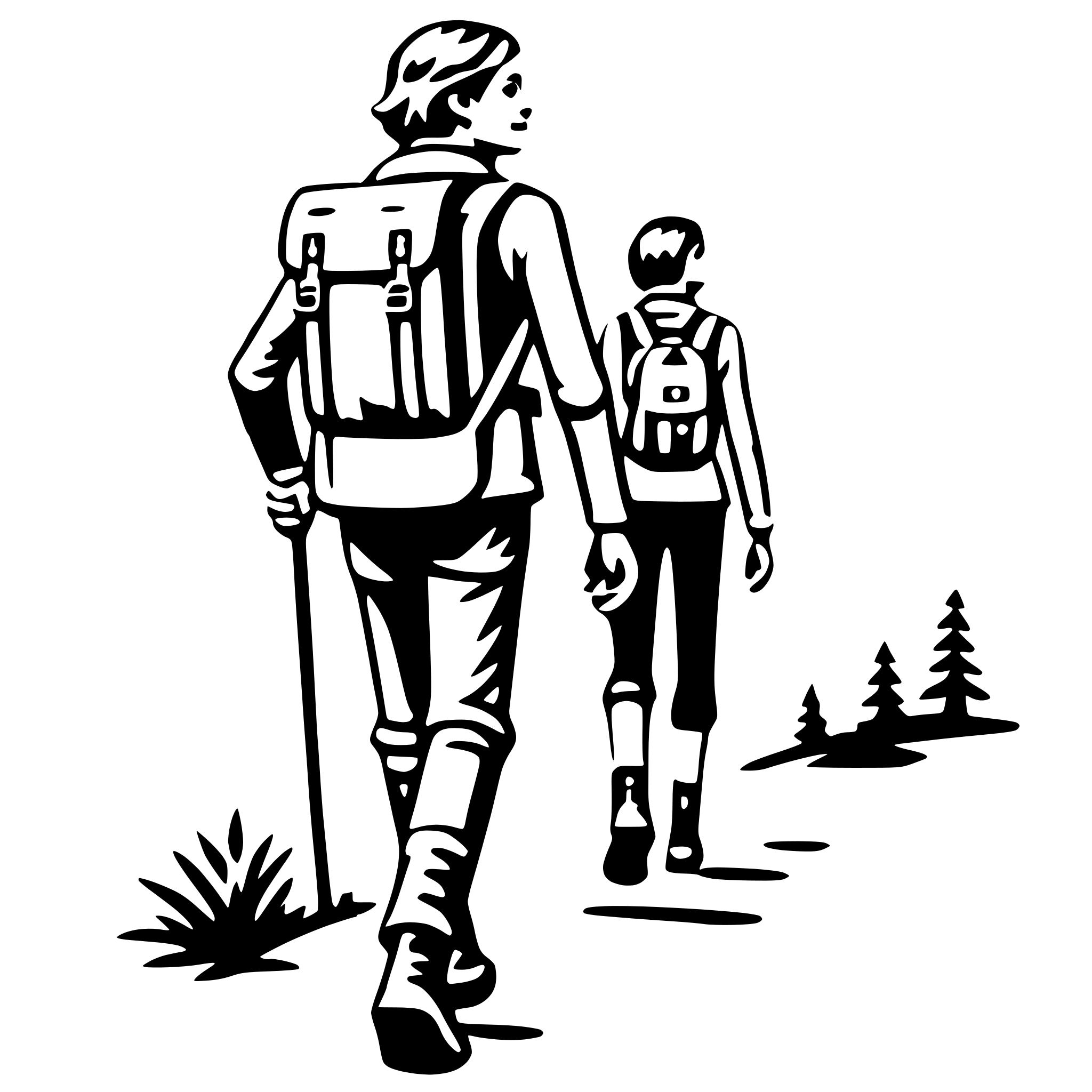 AI-generated SVG of 'hiking with backpack'