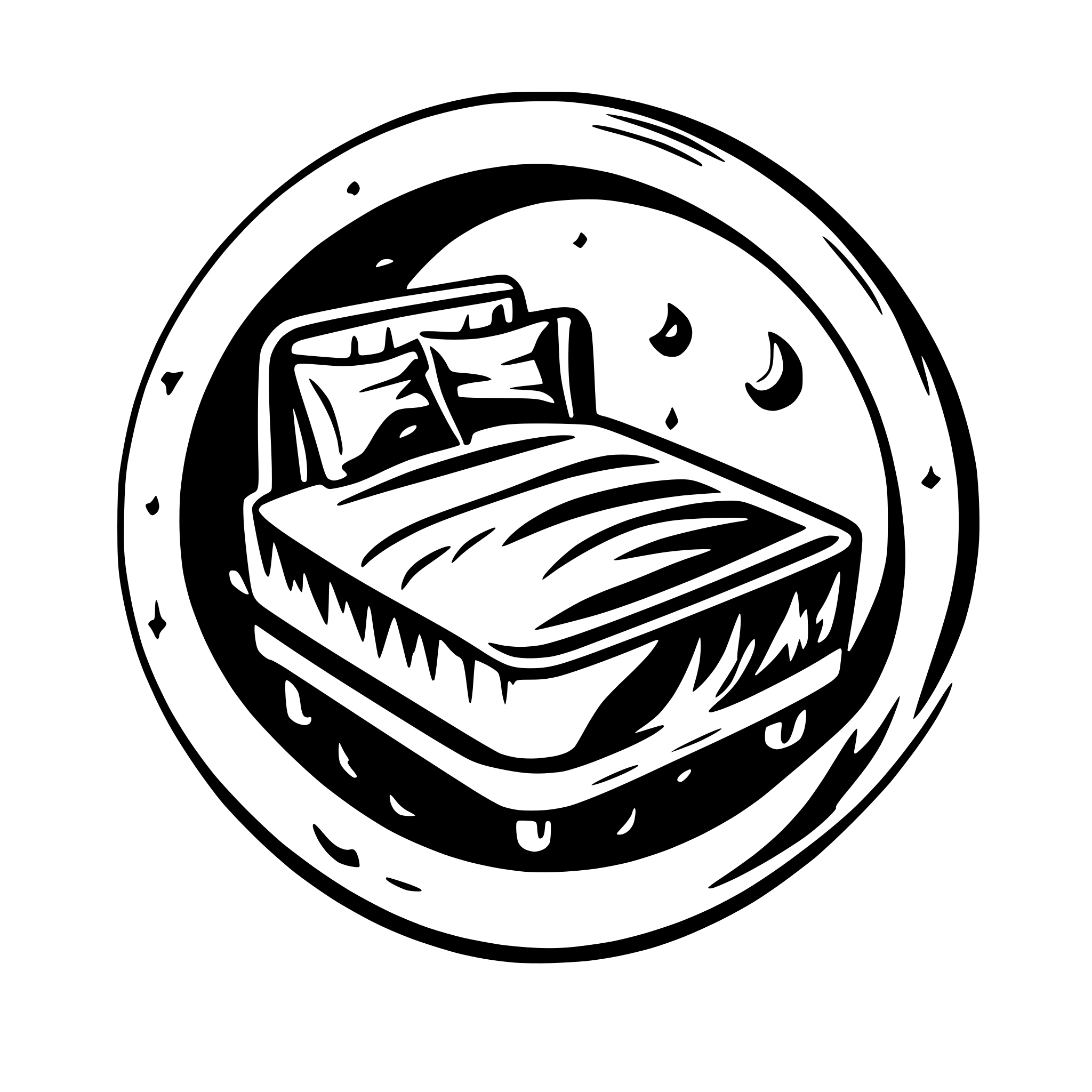 AI-generated SVG of 'A bed like structures, in a moon shape with stars and more, resablaling a logo for a bedsheet retailer.'