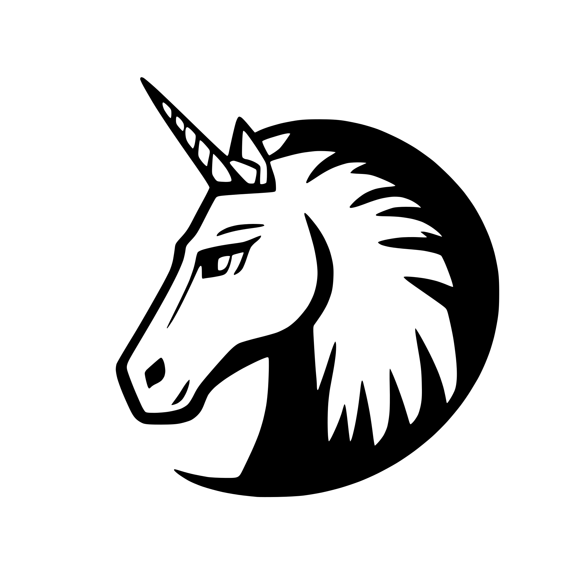 AI-generated SVG of a Elegant minimalist unicorn head, side view silhouette, very clean lines, subtle facial features, designed for logo or icon use