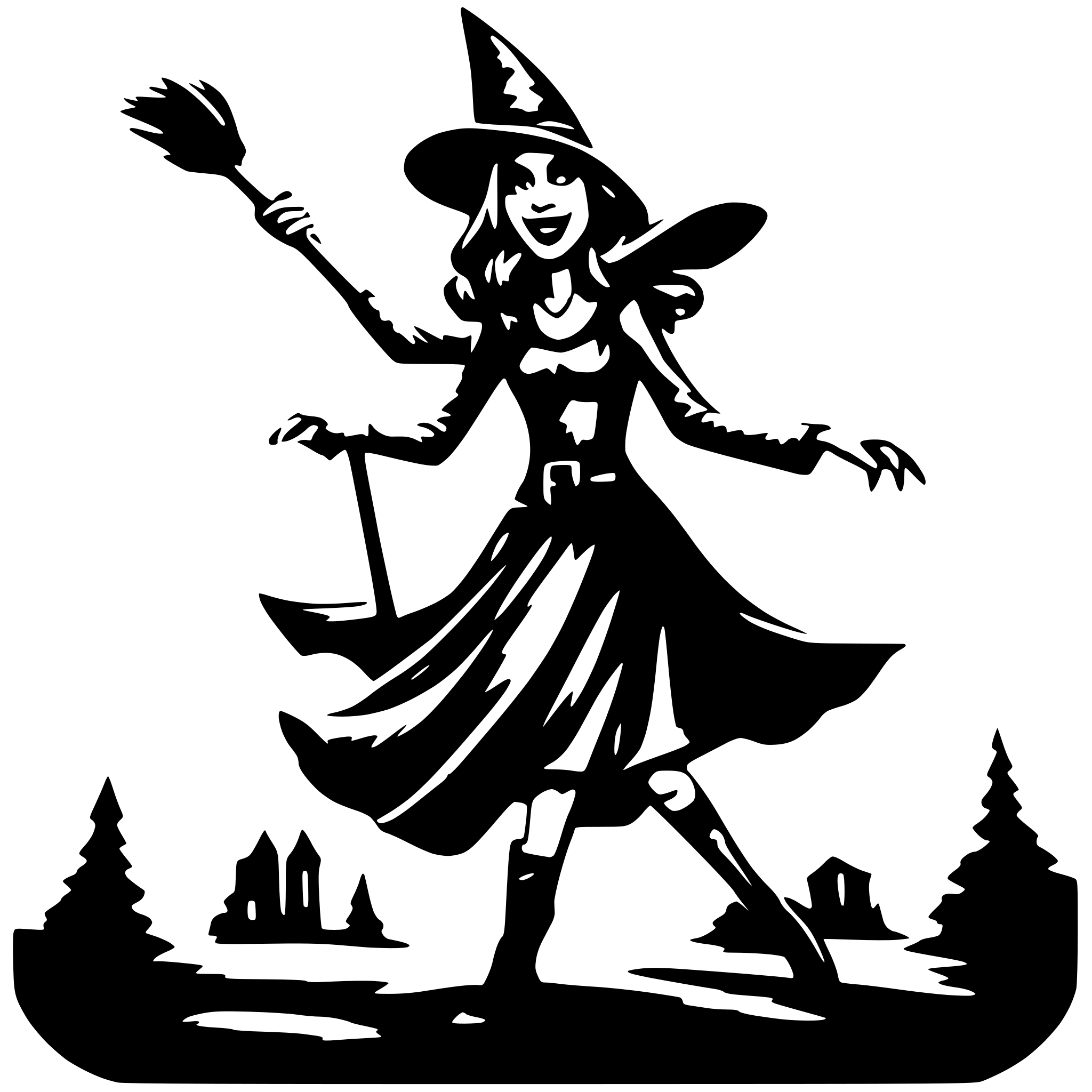 AI-generated SVG of a Spookey Witch flying on a proom