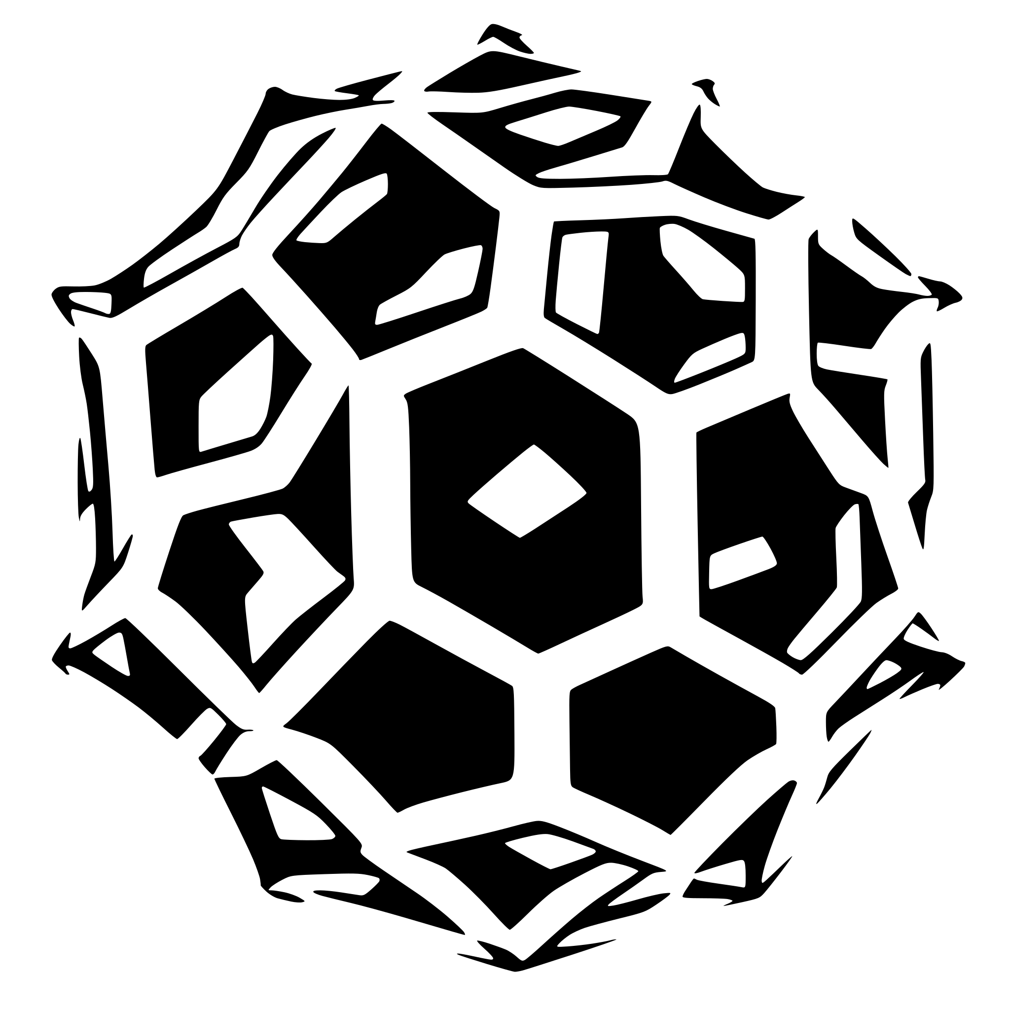 AI-generated SVG of 'dodecahedron interwoven with teal thread'