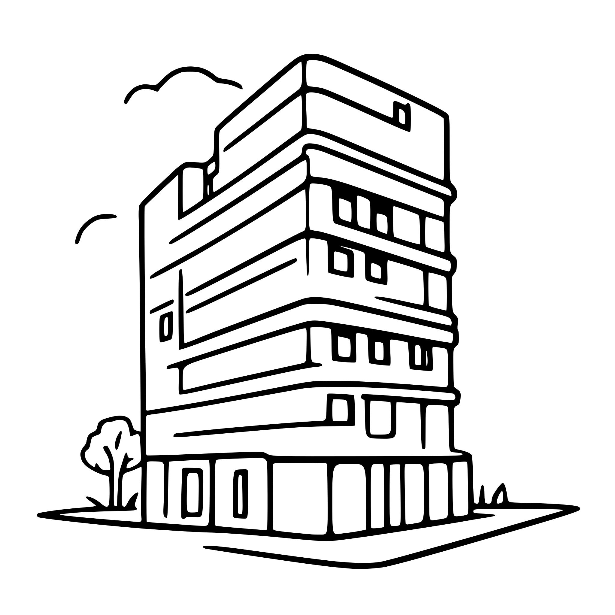 AI-generated SVG of a building with stormy clouds inside