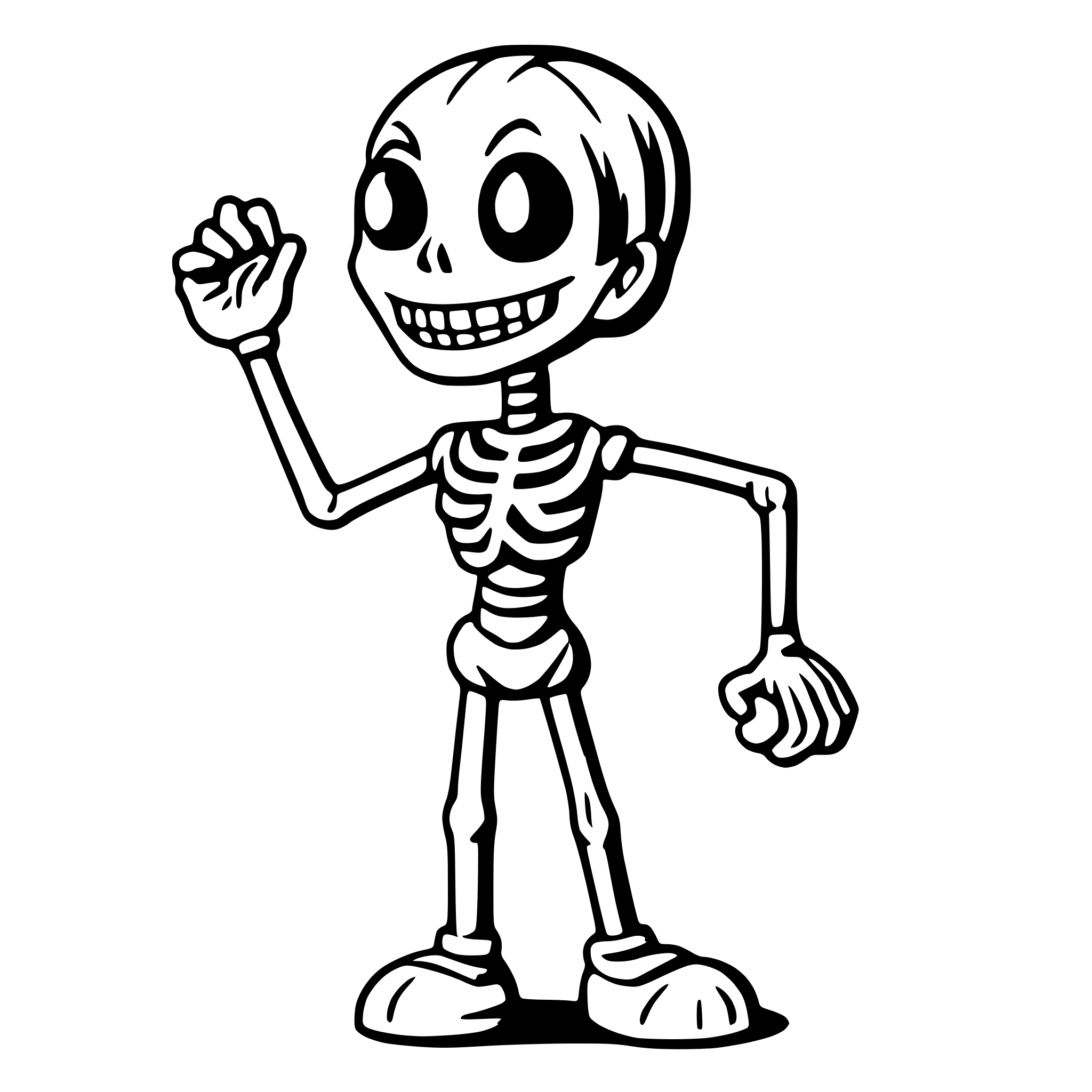 AI-generated SVG of a 1920s cartoon skeleton dancing angry eyebrows with loops for joints AI-generated SVG of a 1920s cartoon skeleton dancing angry eyebrows with loops for joints