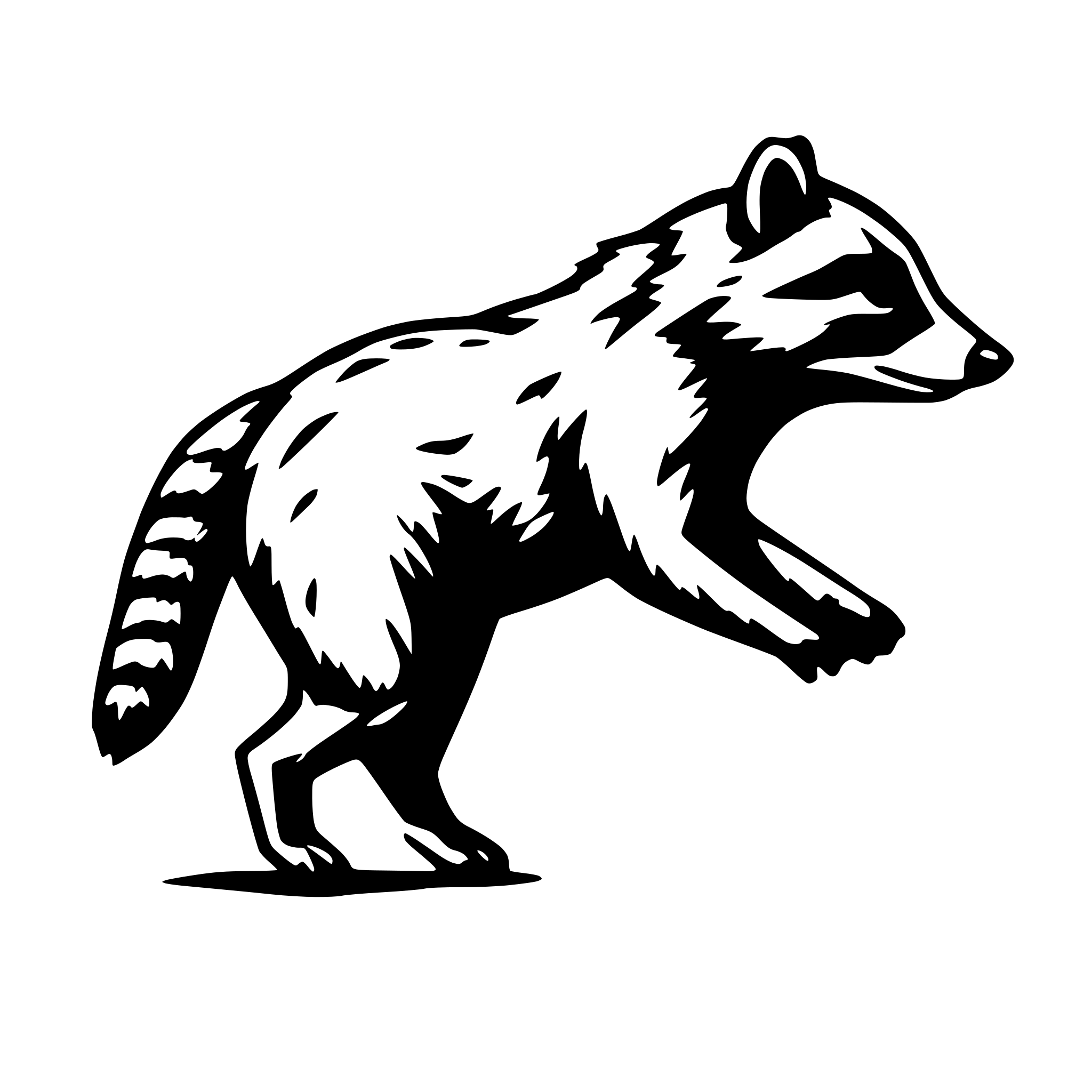 AI-generated SVG of a 2D outline of a racoon running, right profile, simple