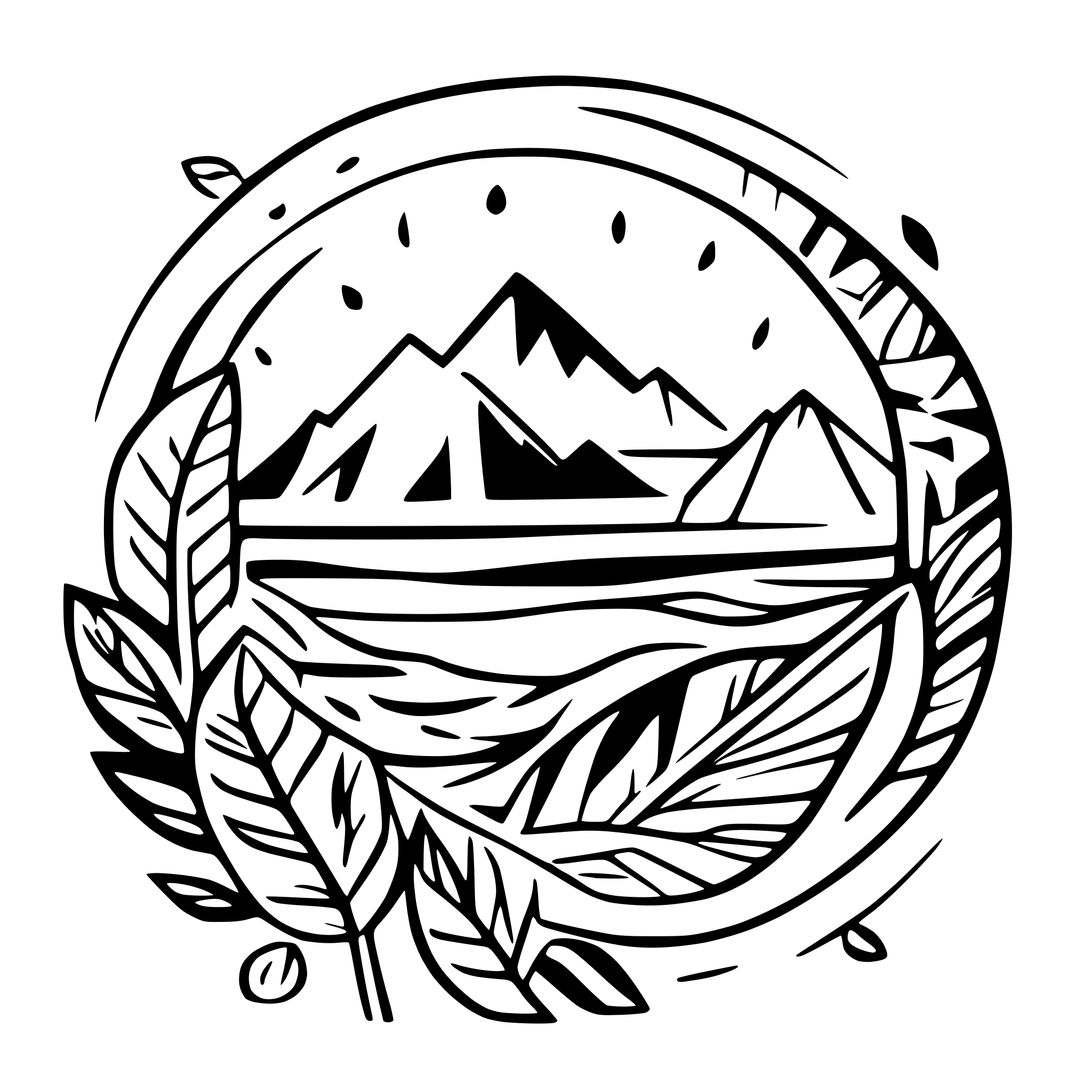 AI-generated SVG of 'Polynesian pattern with geometric shapes, waves, tribal symbols, bold lines, flowers, with natural elements like ocean waves.'