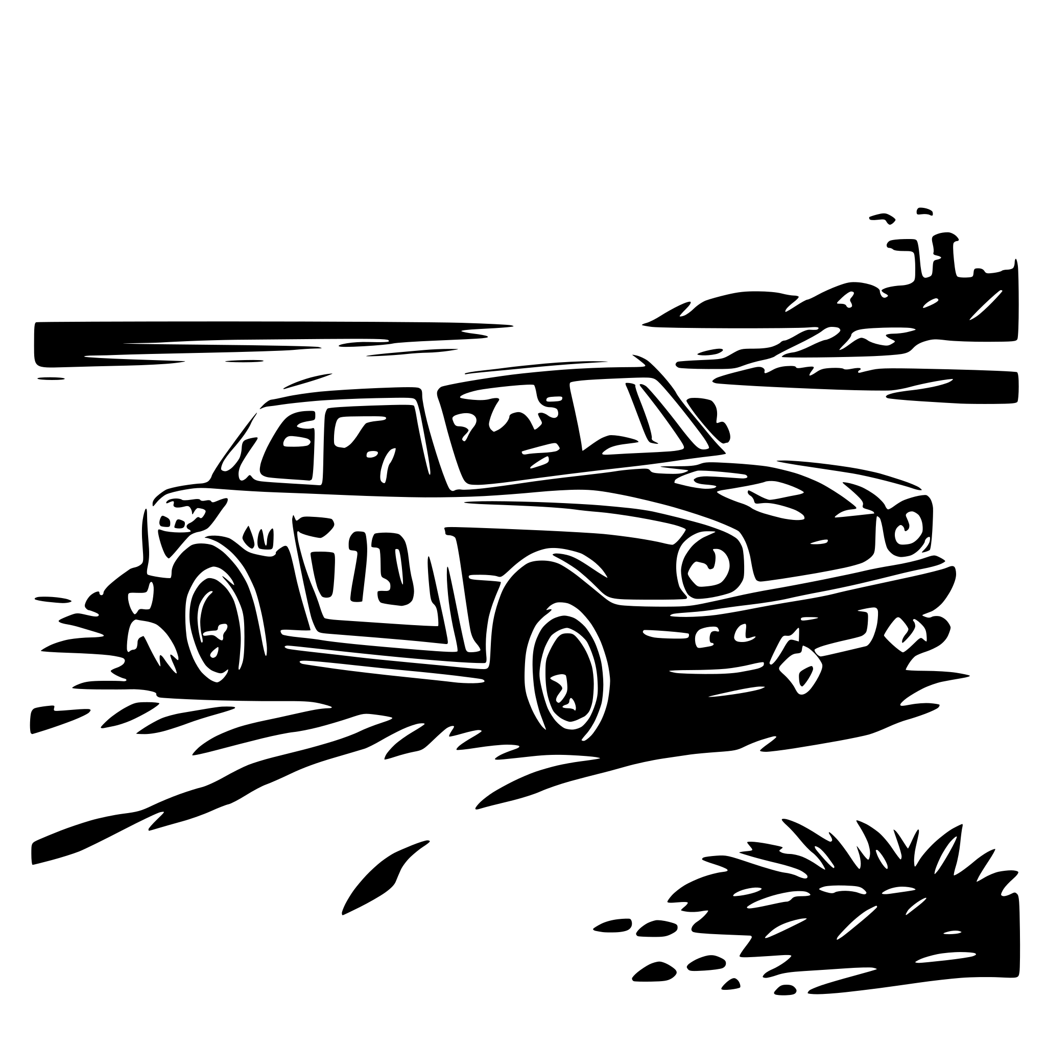 AI-generated SVG of a rally car on beach