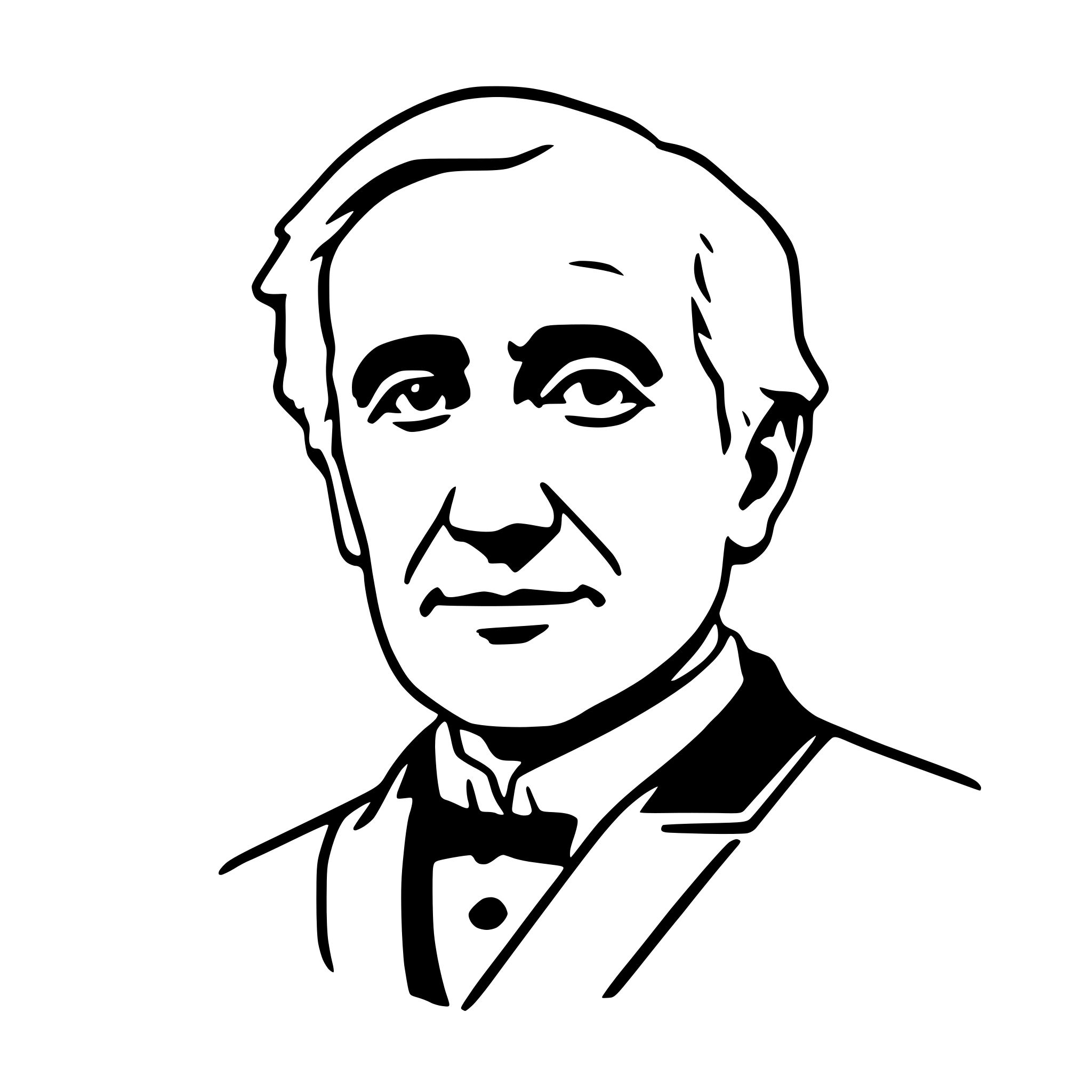 The SVG is a black and white line drawing of a man's face and upper torso. The man is depicted with a serious expression, wearing a suit with a tie. The lines are clean and the SVG is simple, with no additional objects or interactions. The man's face is the central focus of the SVG. 