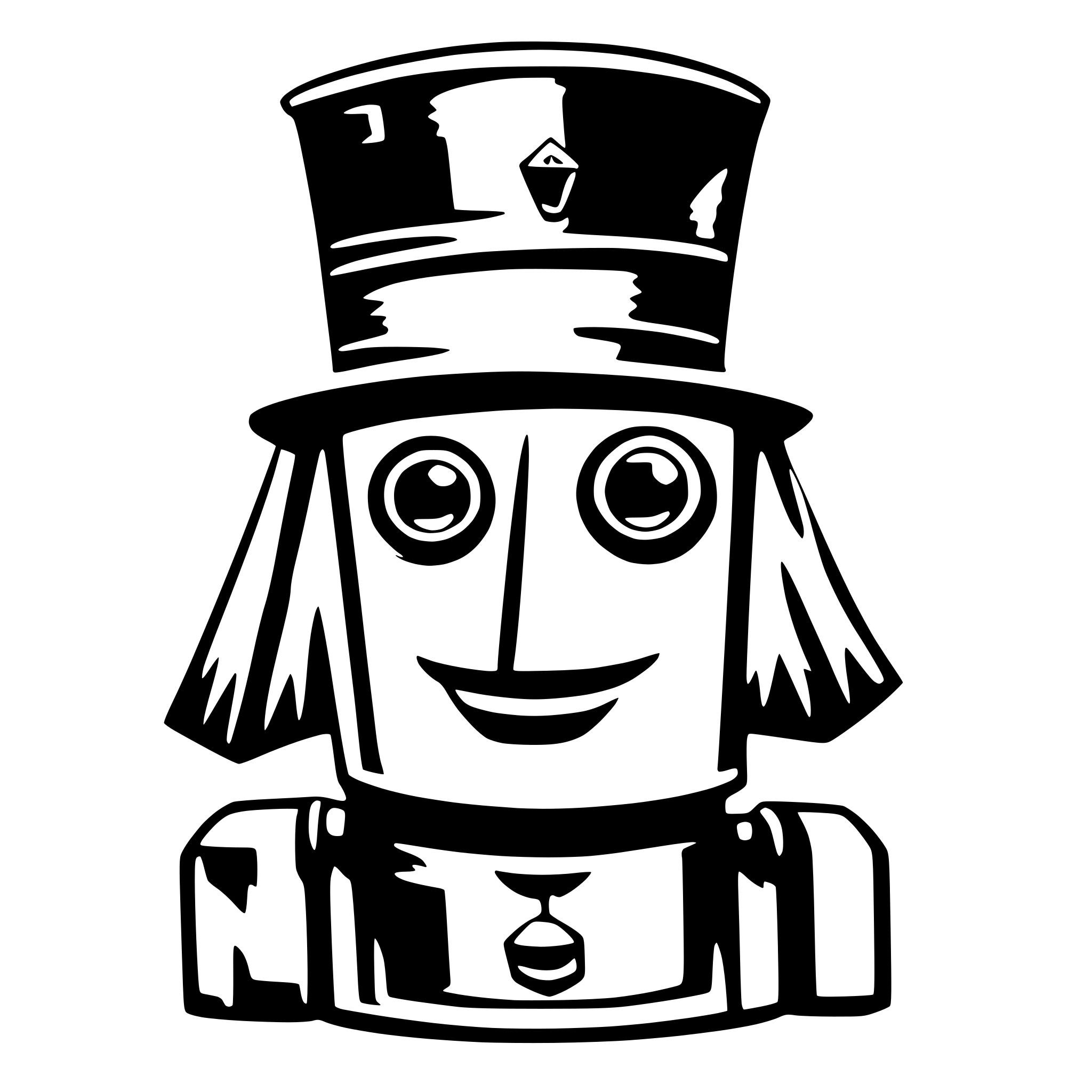 AI-generated SVG of 'boxy robot head, front view, wearing harry potter wizard hat'