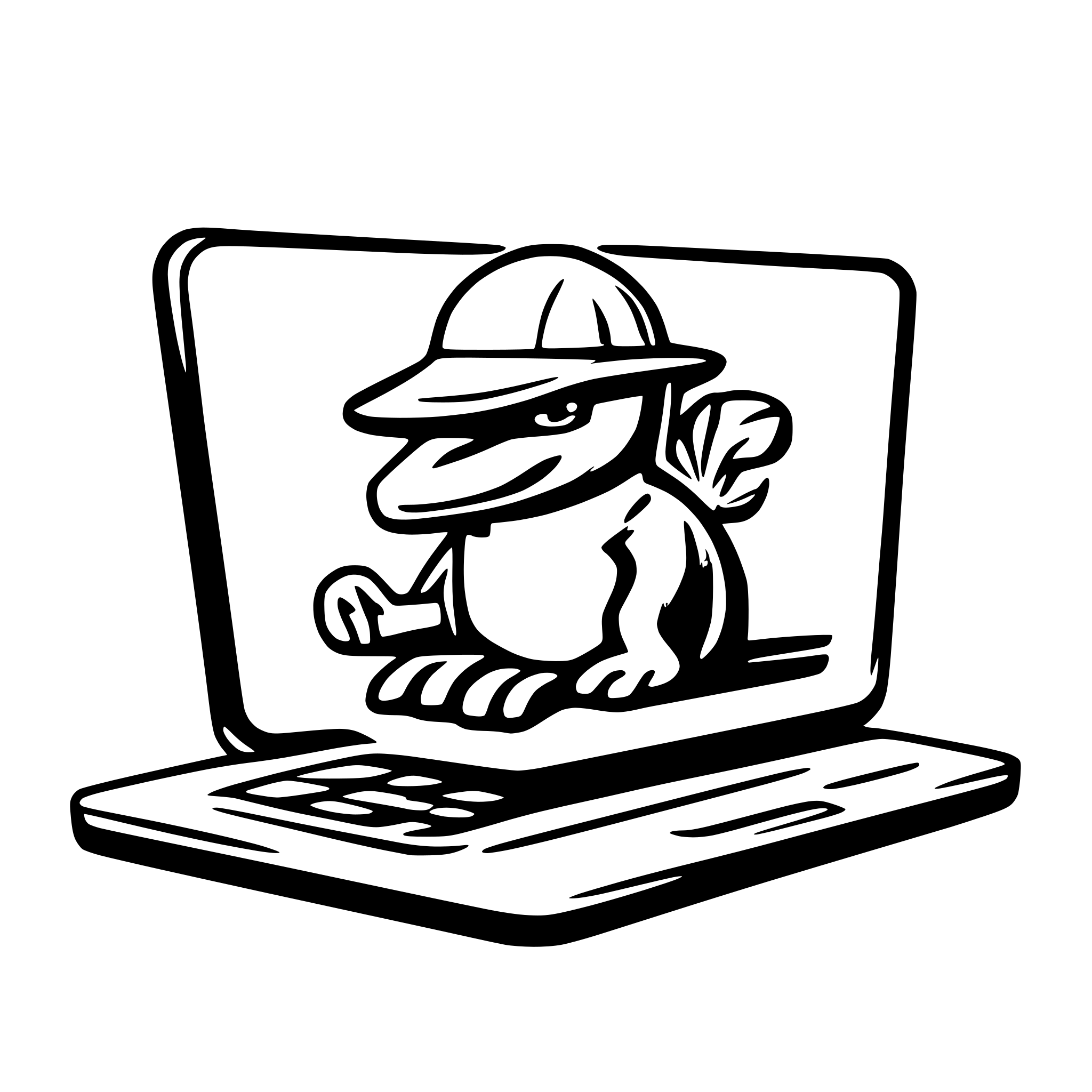 AI-generated SVG of a Logo-style top down platypus using a laptop