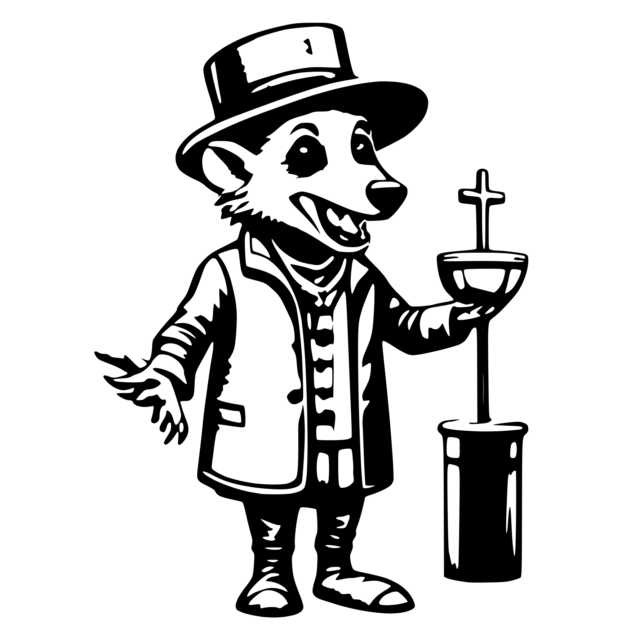 AI-generated SVG of a 3d animated cartoon of a opossum street preacher