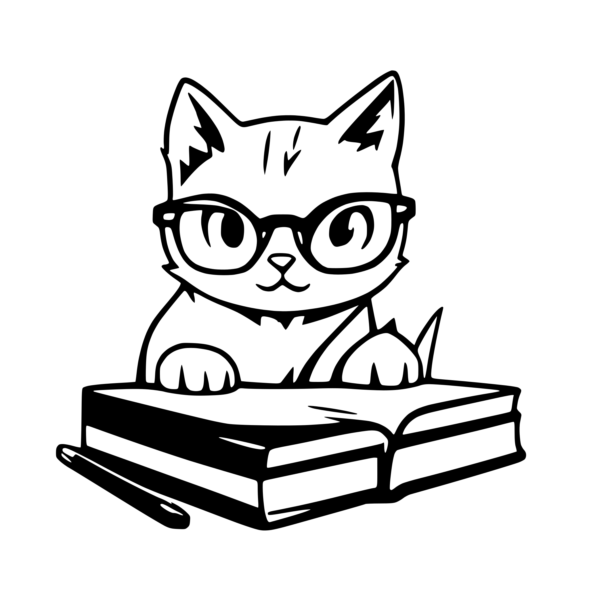 AI-generated SVG of a Cat with glasse focused intently on a book