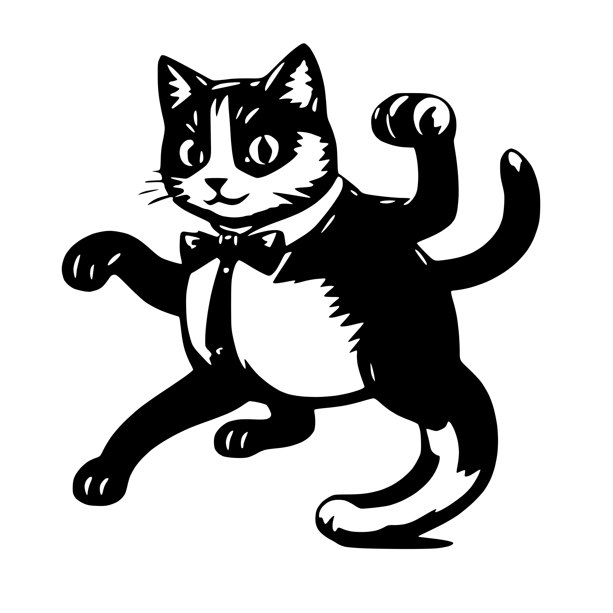 AI-generated SVG of '8bit tuxedo cat (black and white) sprite sheet with two running stances, sitting, jumping and splat'