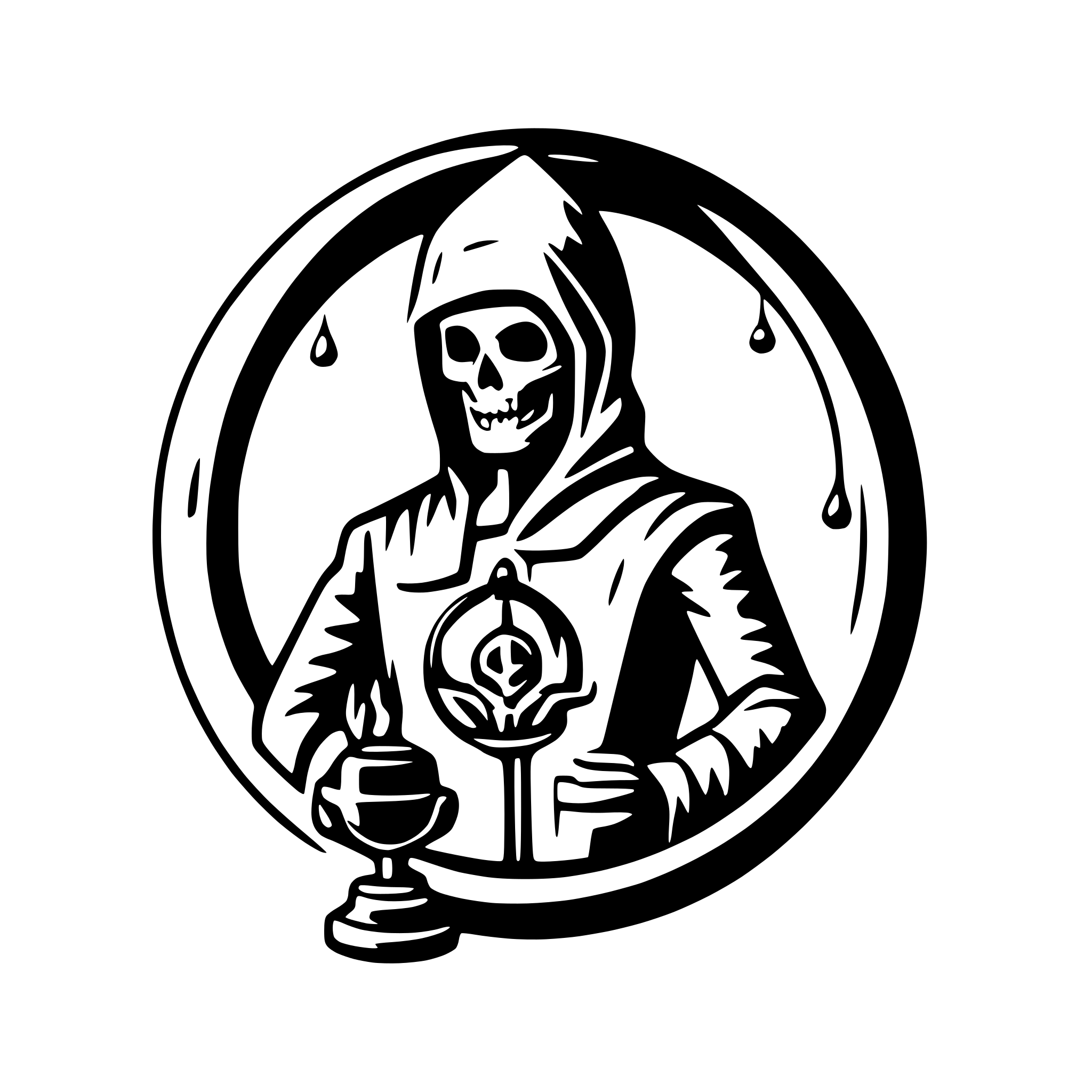 AI-generated SVG of a skeleton male mystic mage with an orb symetrical logo