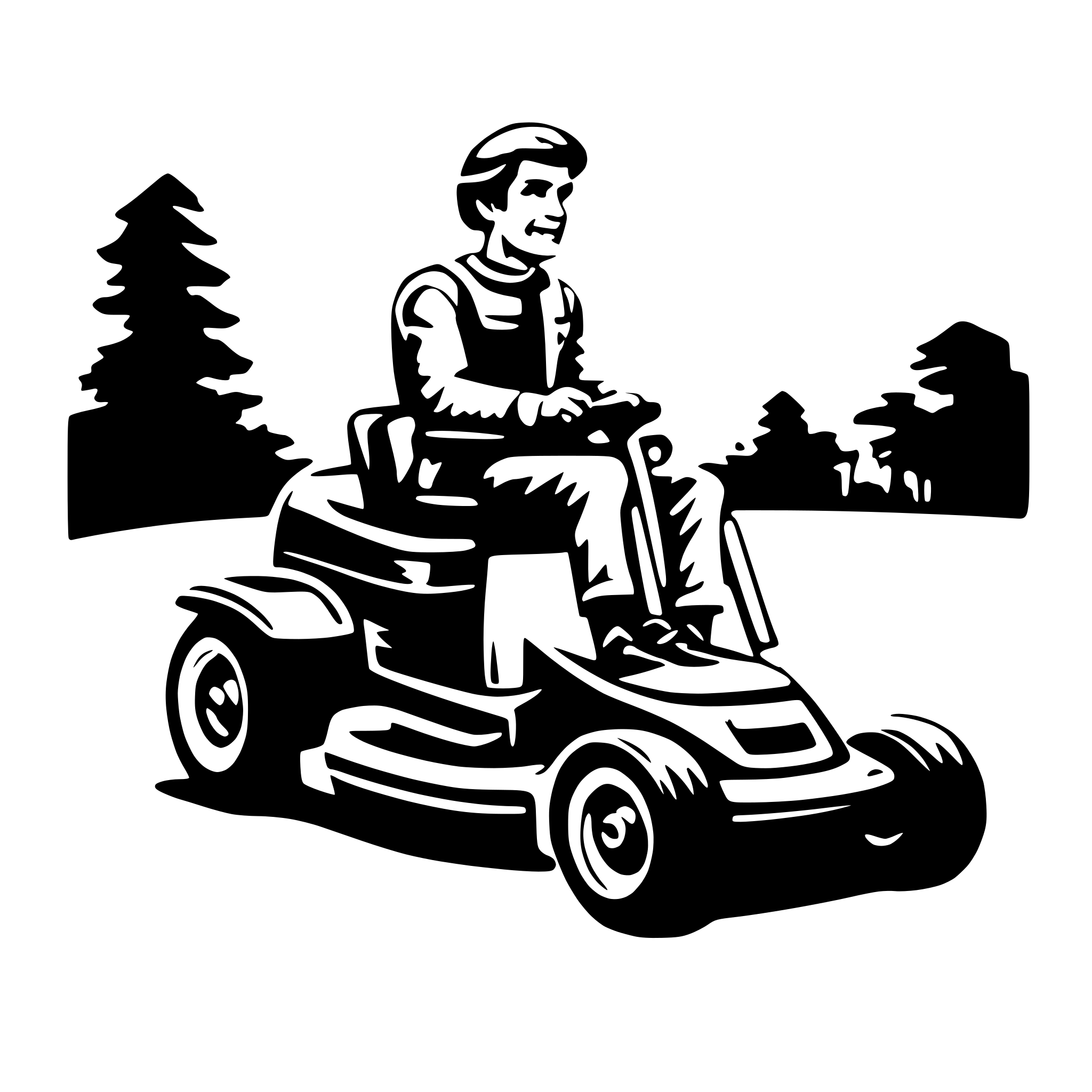 AI-generated SVG of a flying man lawn mower