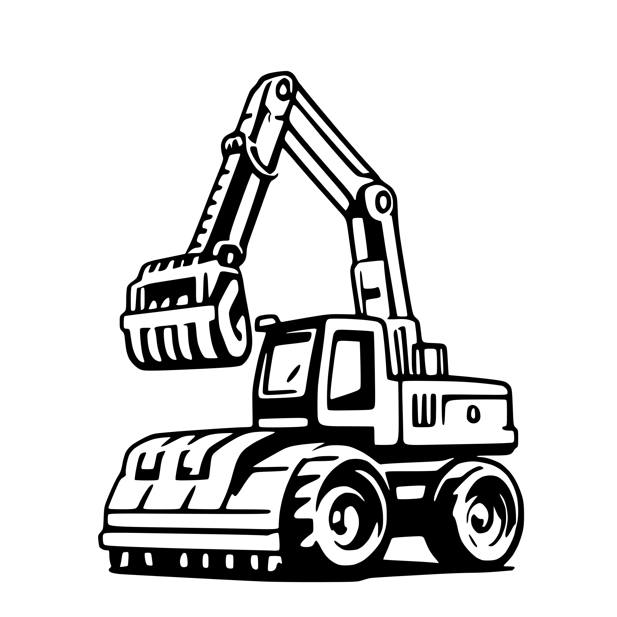 AI-generated SVG of a side image of a Ponsse tree harvester with four wheels and a harvester head