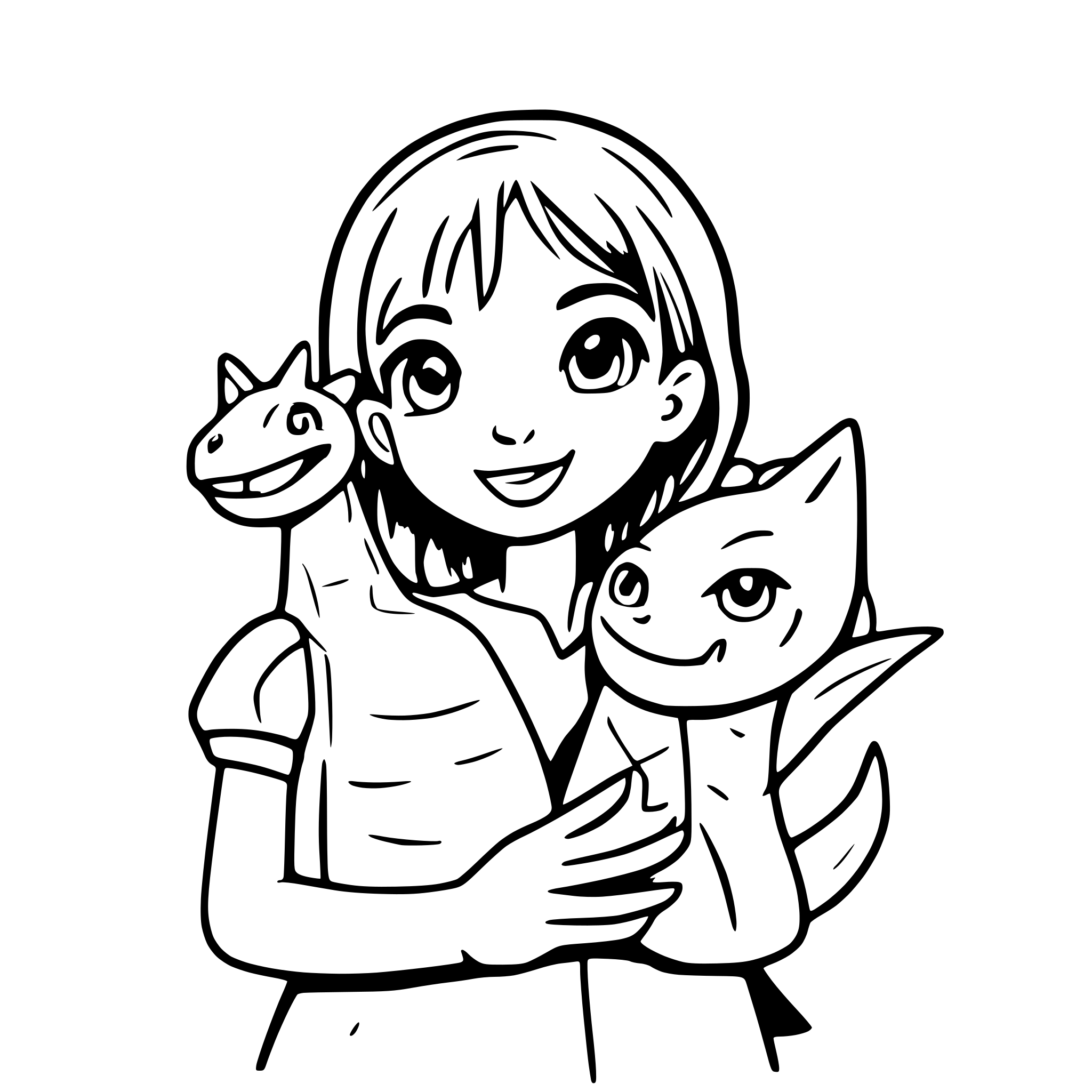 AI-generated SVG of a A little girl hugging a friendly blue dragon with a sign that says AI-generated SVG of a A little girl hugging a friendly blue dragon with a sign that says