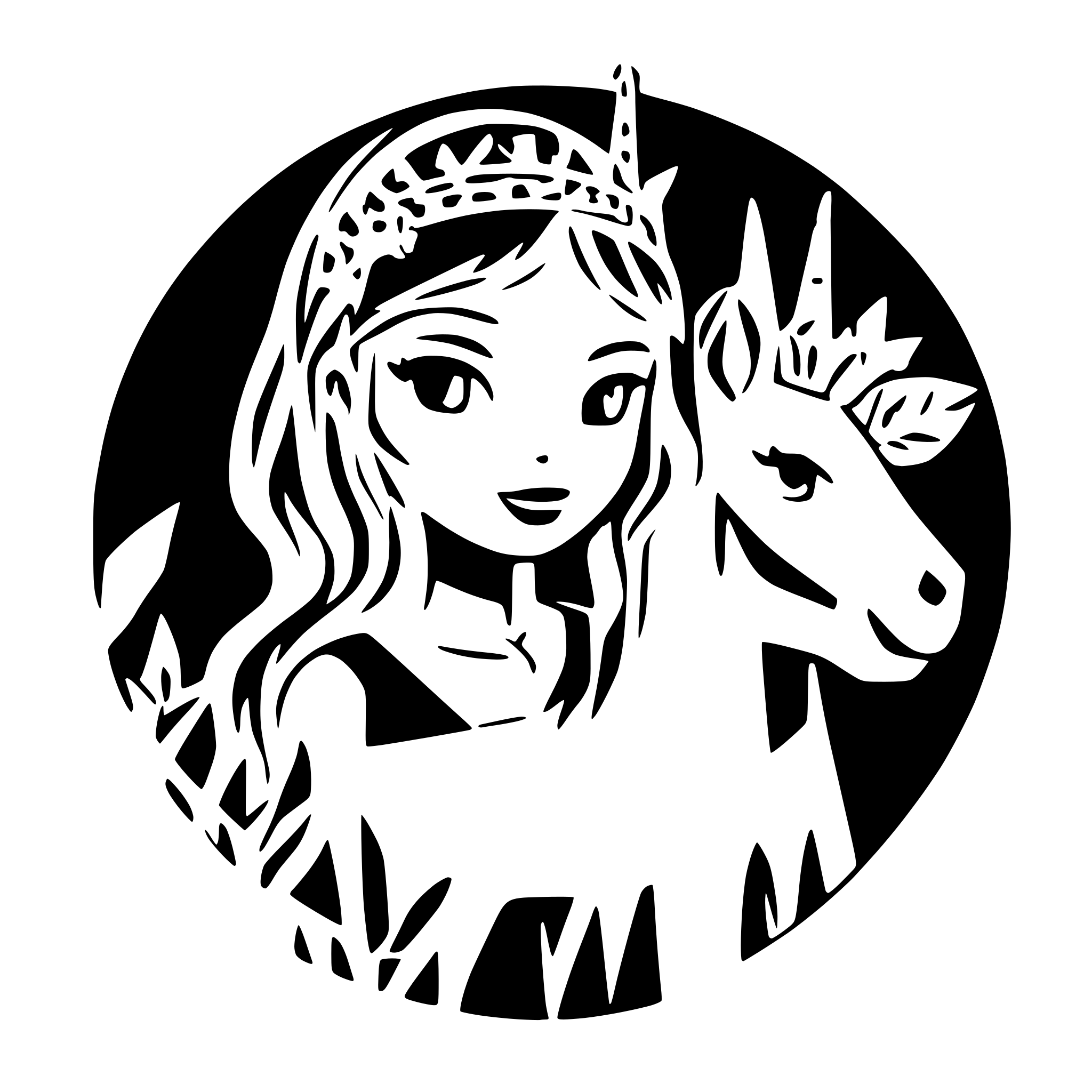 AI-generated SVG of 'unicorn and princess'