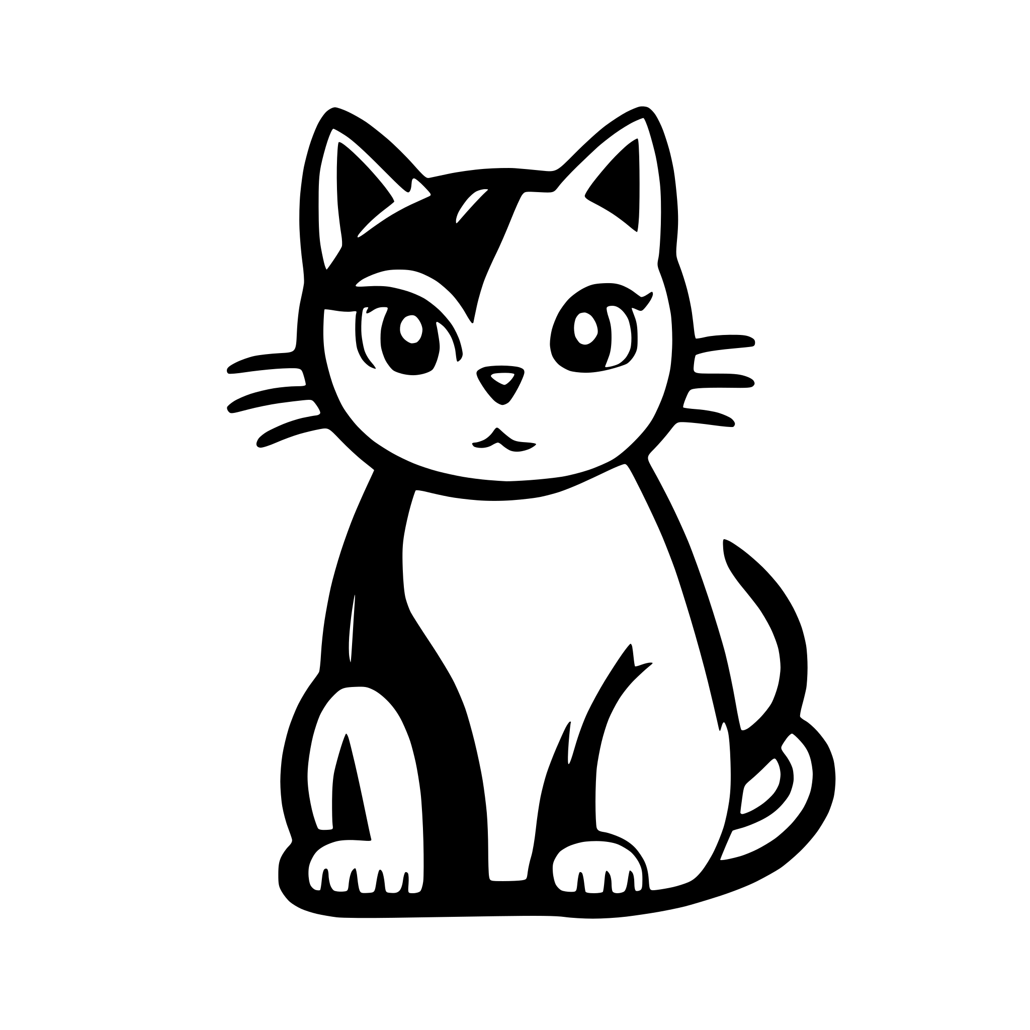 AI-generated SVG of 'front facing silluete of a sitting cat with rounded body parts for simplicity. The cat should also be colored in to leave only one outline and no white parts inside'