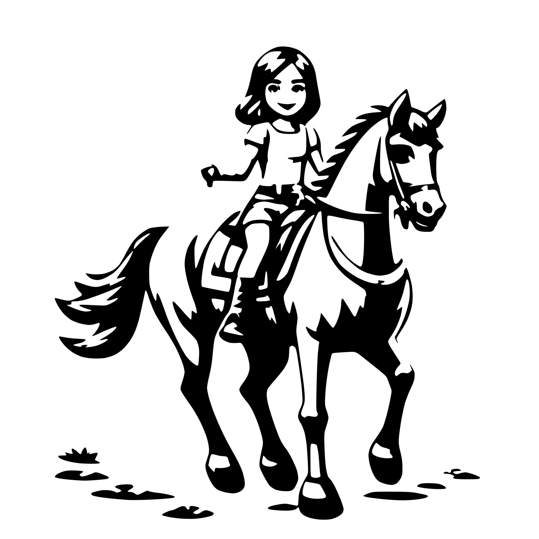 AI-generated SVG of 'cute girl riding horse'