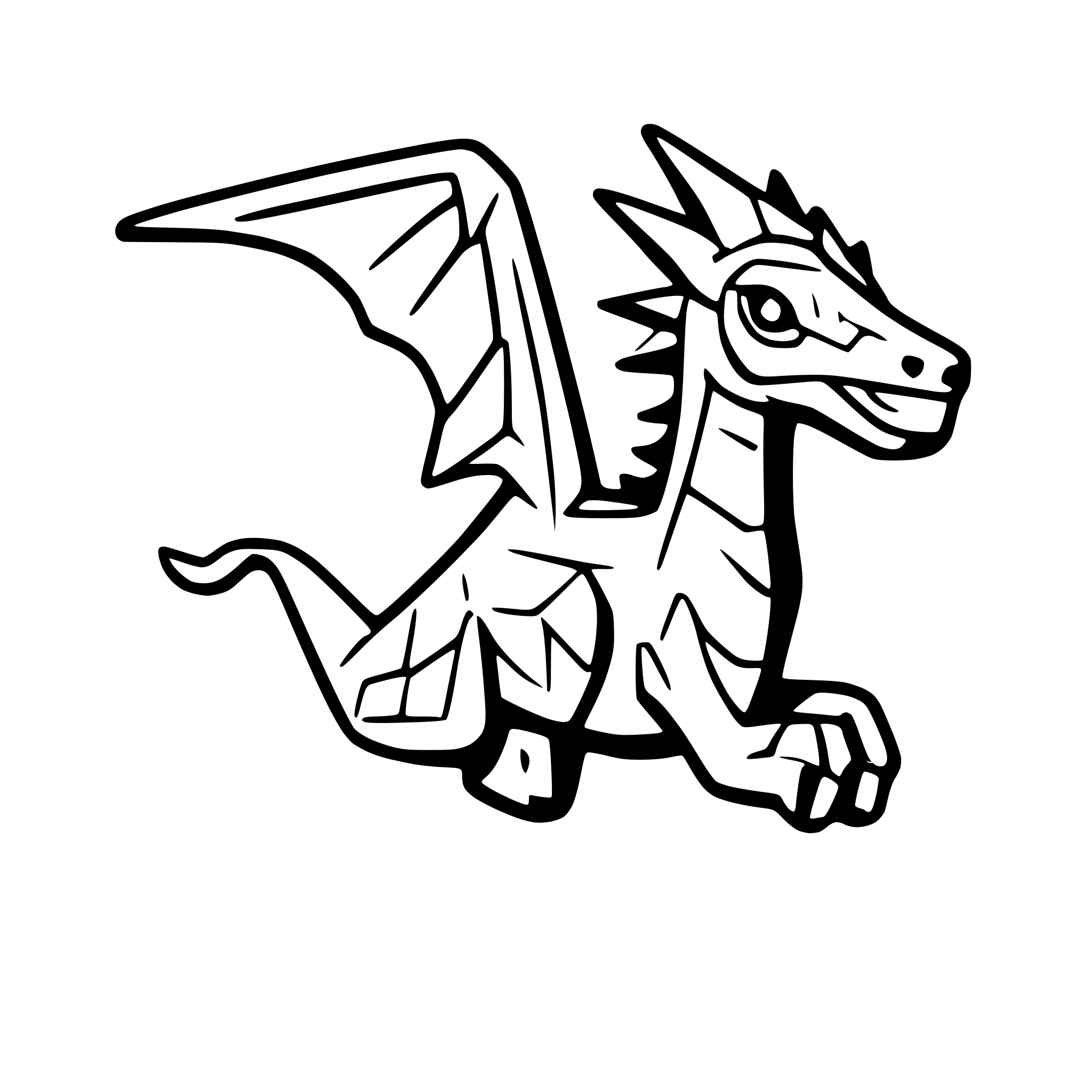AI-generated SVG of 'A whimsical dragon in flight, composed of geometric polygons and glowing accents.'