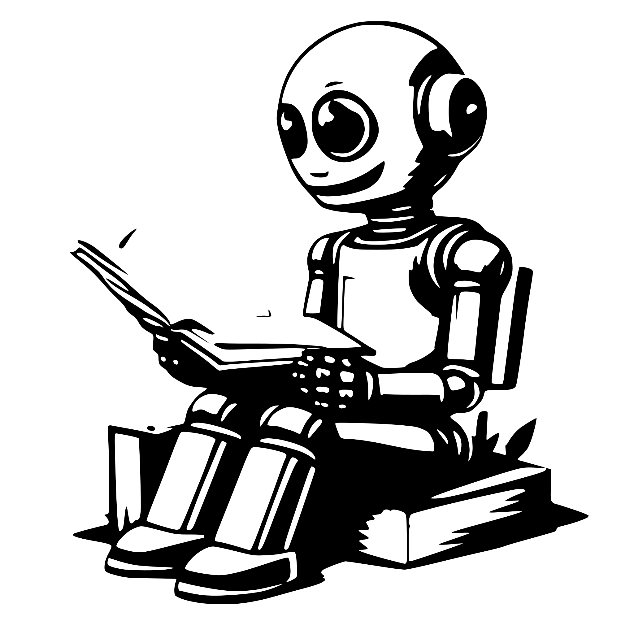 AI-generated SVG of a friendly robot reading a book