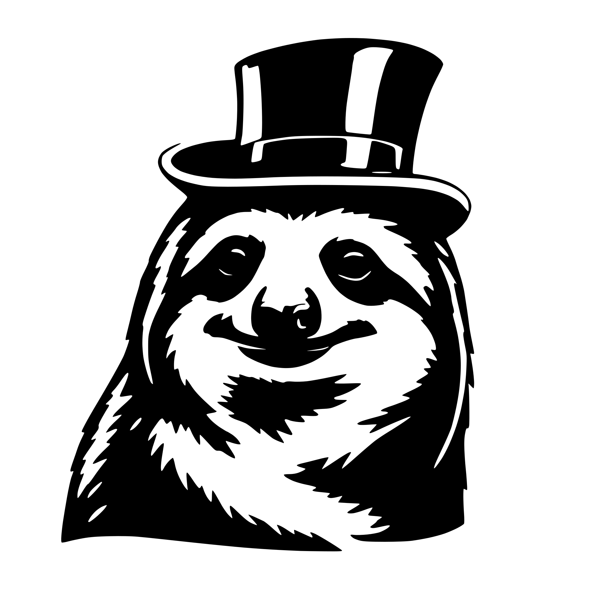 AI-generated SVG of a a sloth wearing a top hat