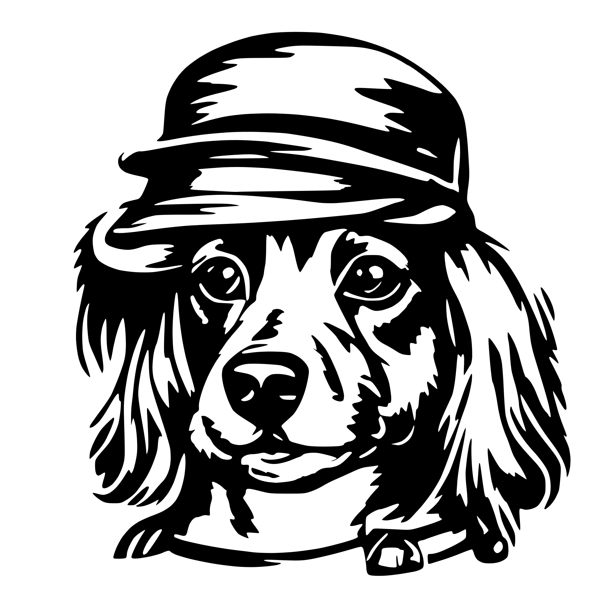 AI-generated SVG of a tiny dog face wearing massive hiphop cap