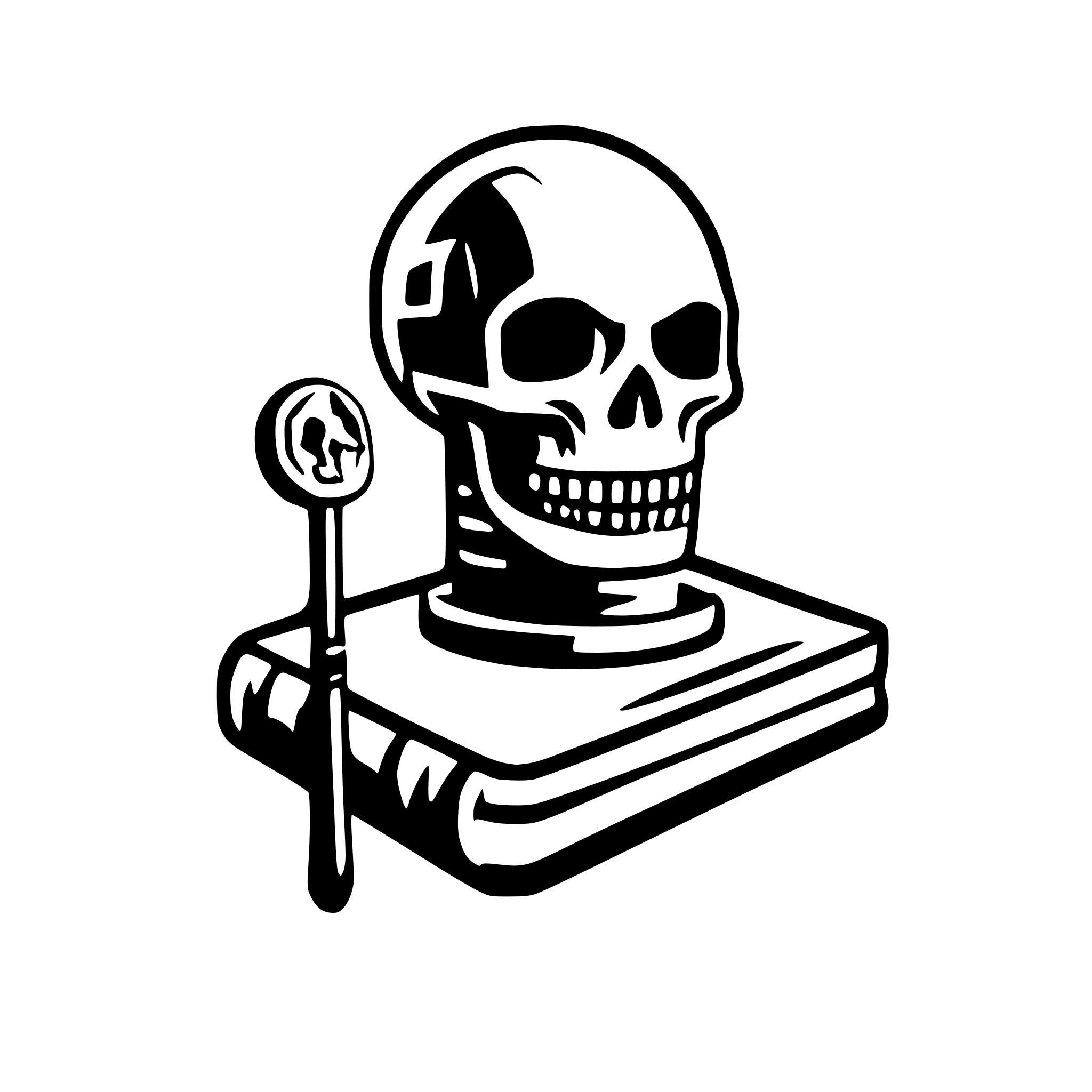 AI-generated SVG of a grimdark icon with a book and servator skull