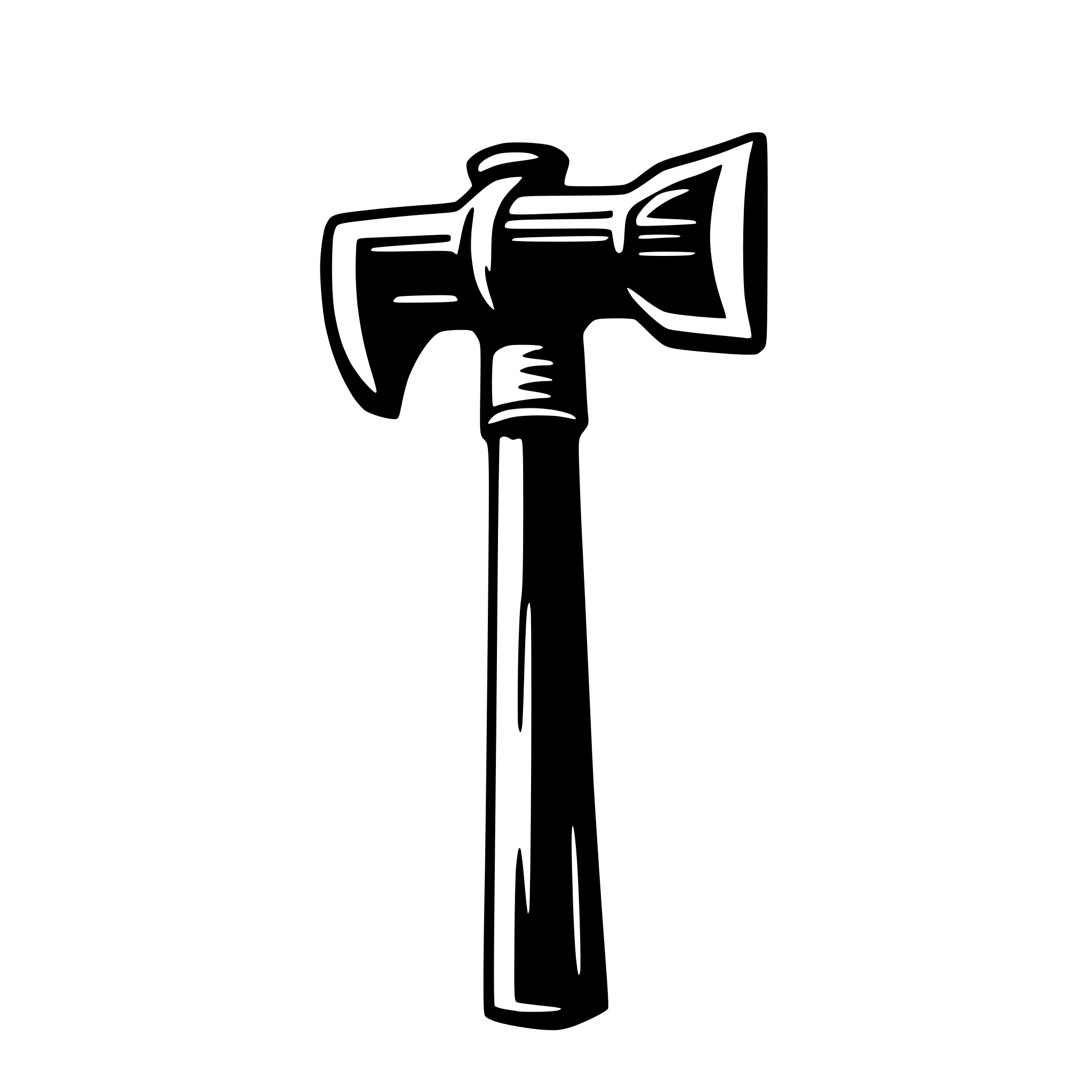 The SVG shows a simple line drawing of a hammer. The hammer has a head with a curved claw on one end and a straight shaft with a round handle on the other. The head and handle are connected by a straight shaft. The hammer is centered in the SVG and there are no other objects or interactions depicted. 