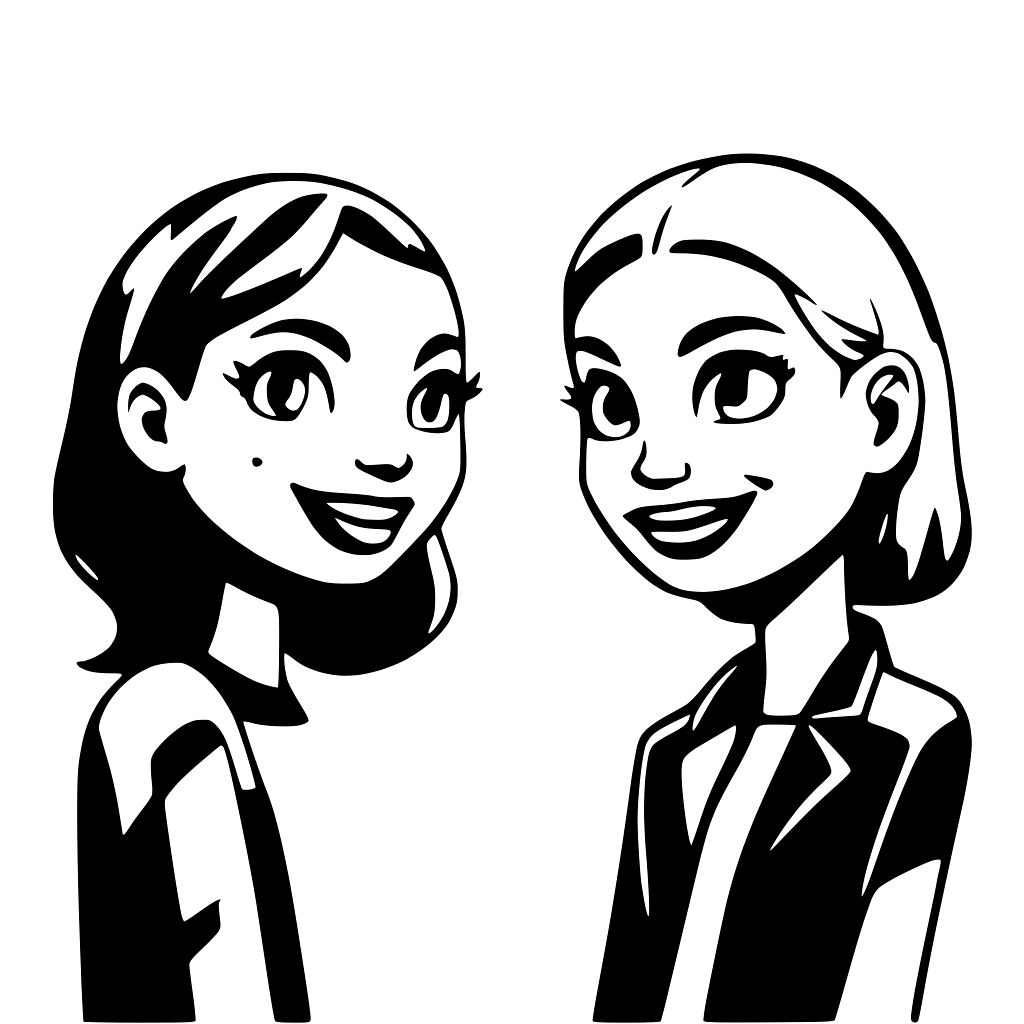 AI-generated SVG of a 2 faces of people talking, abstract, black and white
