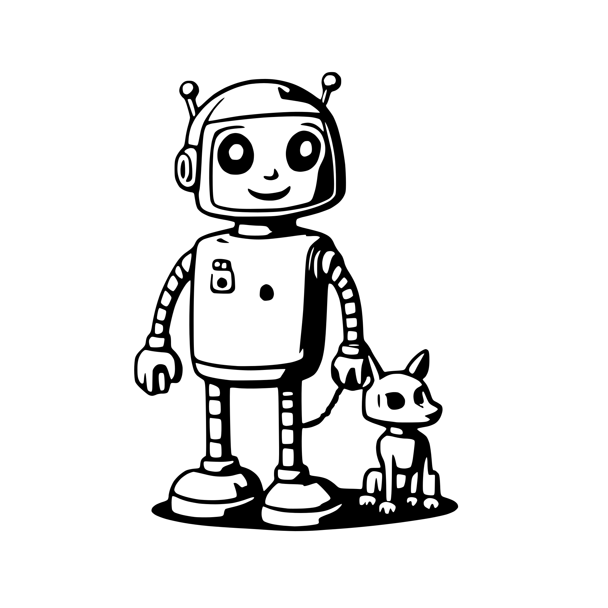 AI-generated SVG of a a quirky robot walking a dog