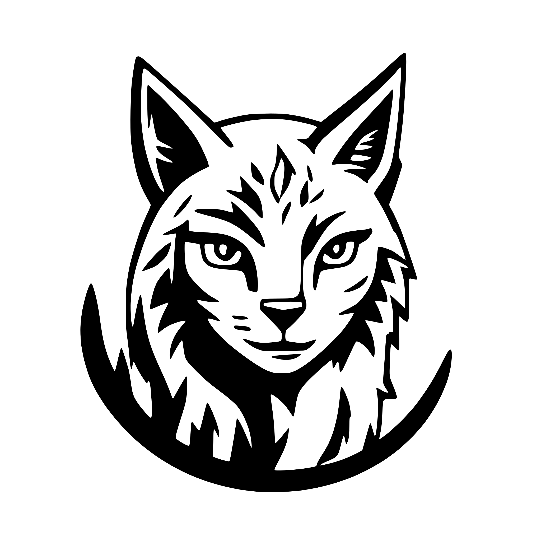 AI-generated SVG of a A front-facing view of a lynx. The cat is black and has lynx-like ears. AI-generated SVG of a A front-facing view of a lynx. The cat is black and has lynx-like ears.
