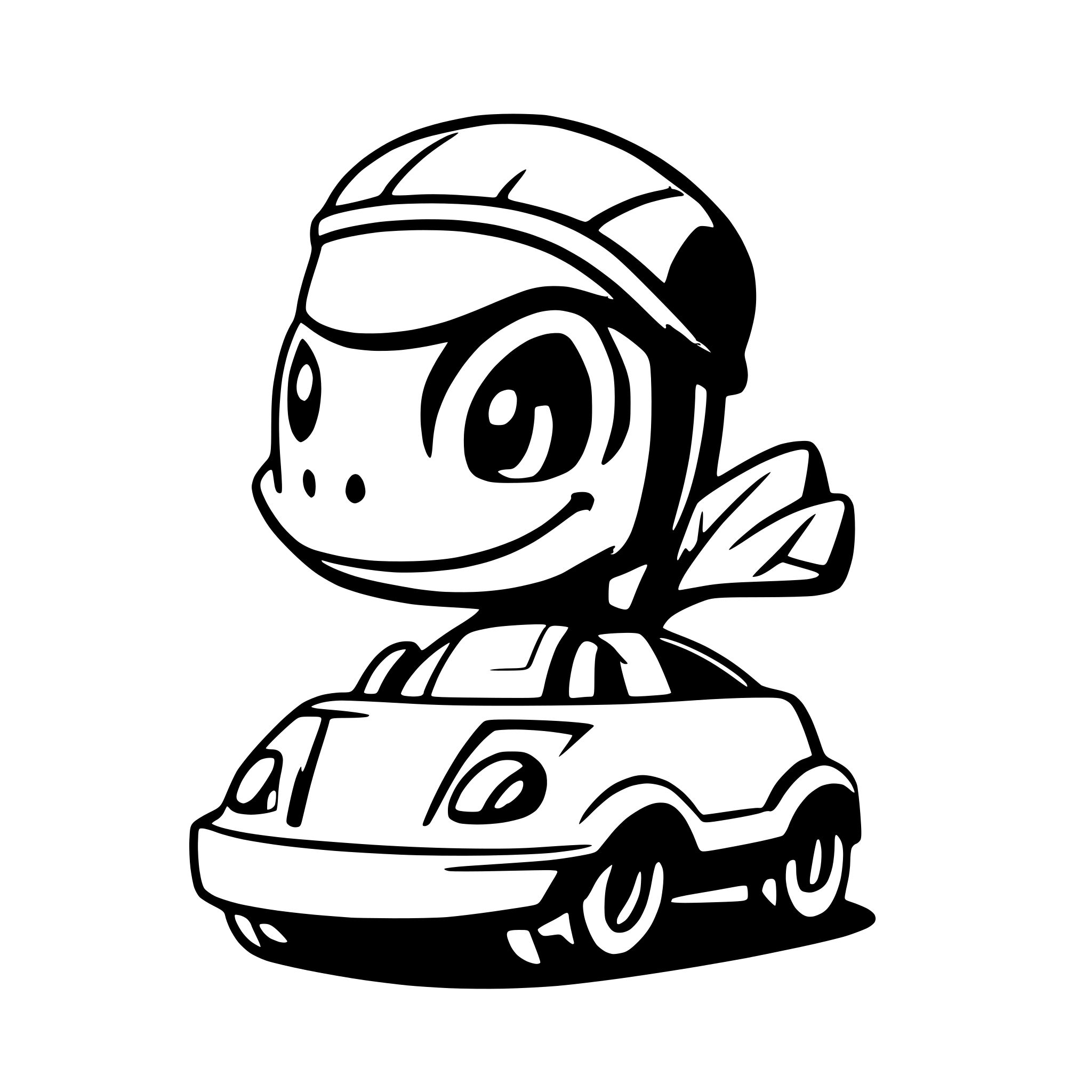 AI-generated SVG of a cartoon turtle with a hat that drives a car