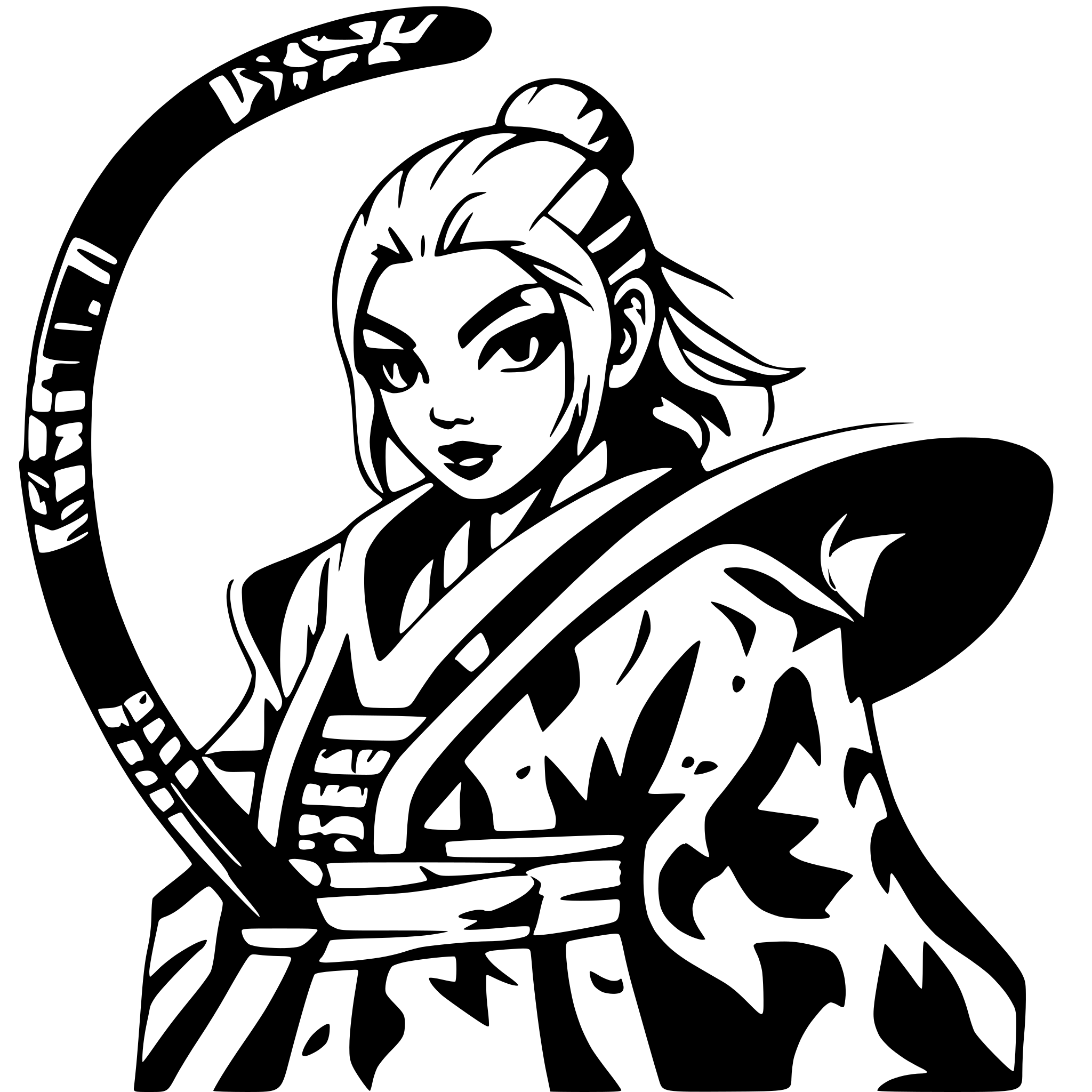 AI-generated SVG of a old samurai, side view, nostalgic